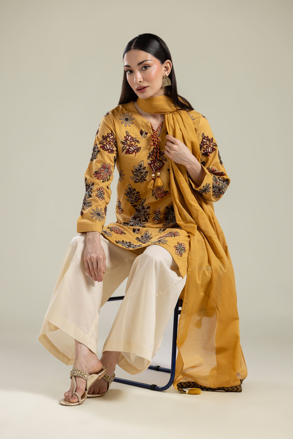 Embroidered Lawn Lawn Tassel Dupatta - 1-26-134-C-G-VG