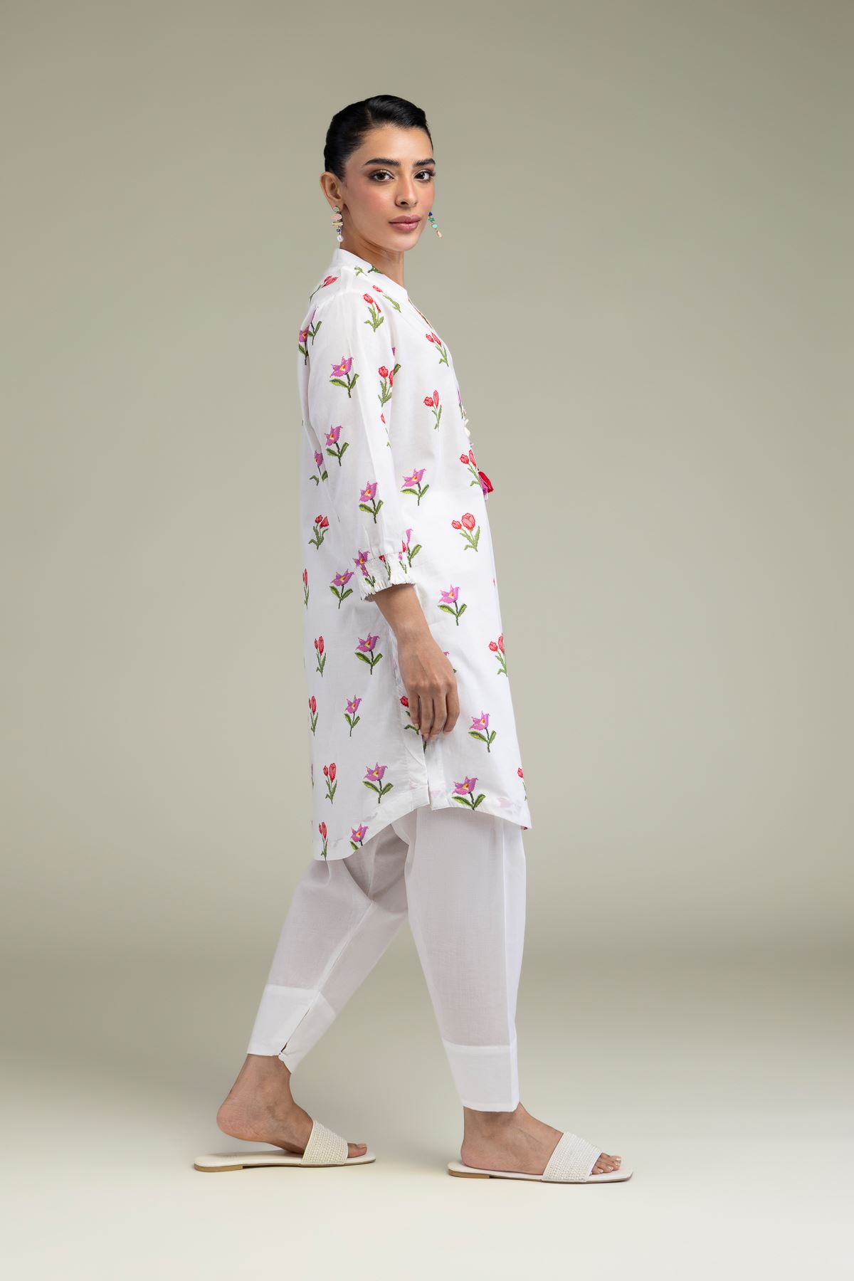 Printed Cambric White Cambric Kurta - 25-09-12E2-03TA-VG