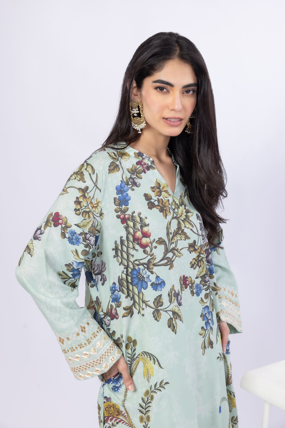Embroidered Russian Raw Silk Kurta - 25-09-9S3-07TB-VG