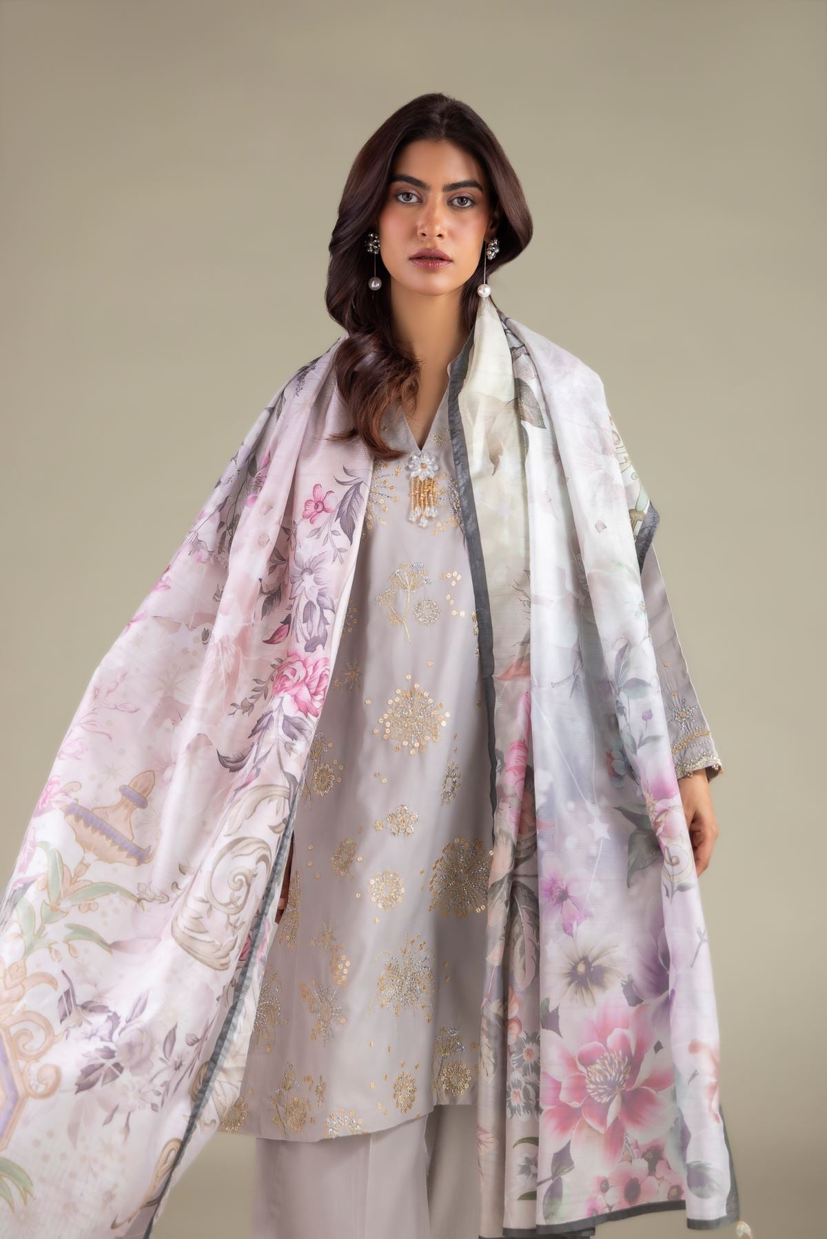 Embroidered Polyester Silk Floral Draped Dupatta - 2-26-101-A-D-VG