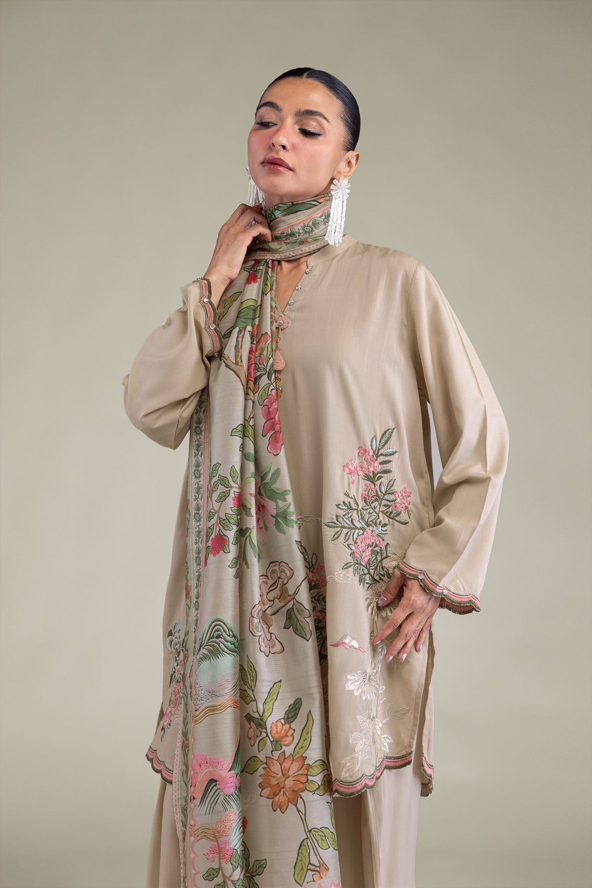 Embroidered Polyester Silk Floral Silk Dupatta - 2-26-202-A-C-VG