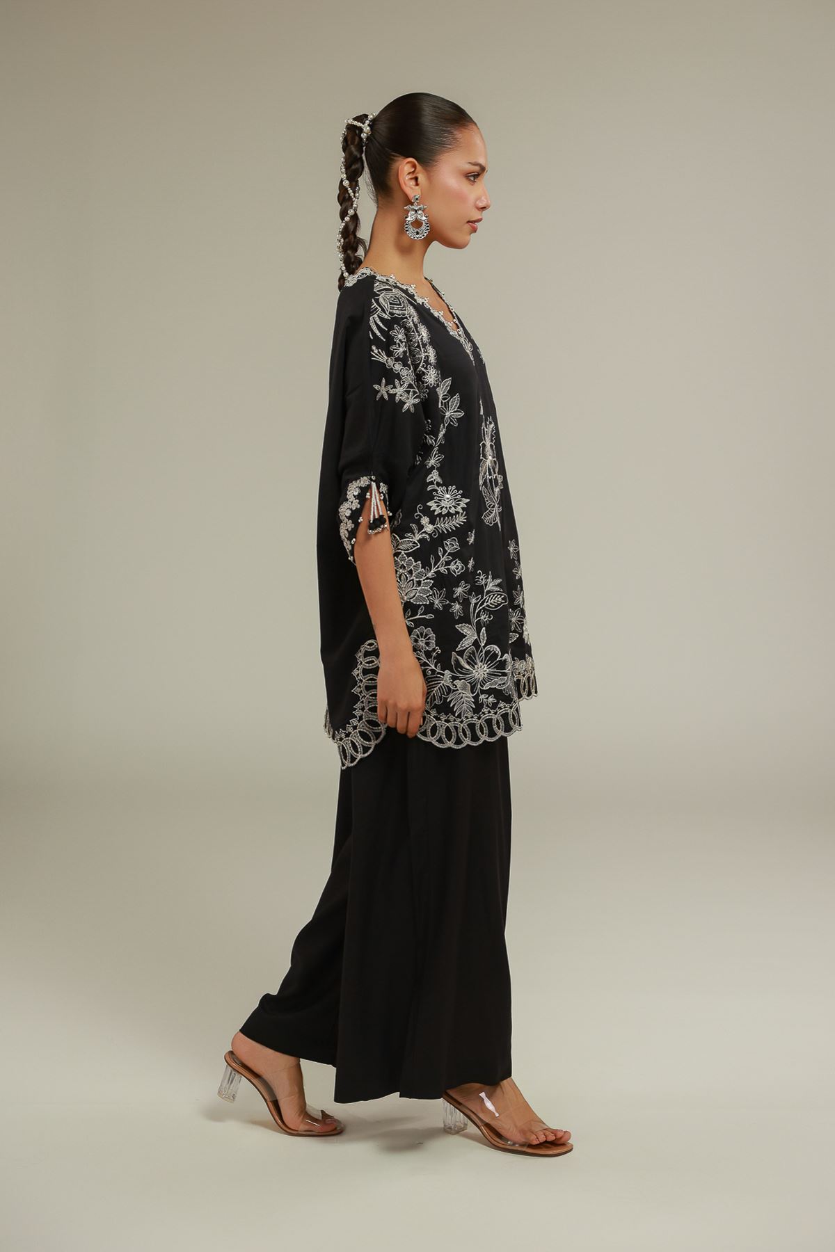 Embroidered Raw Silk Floral Pearled Kurta - 2-26-101-A-G-VG