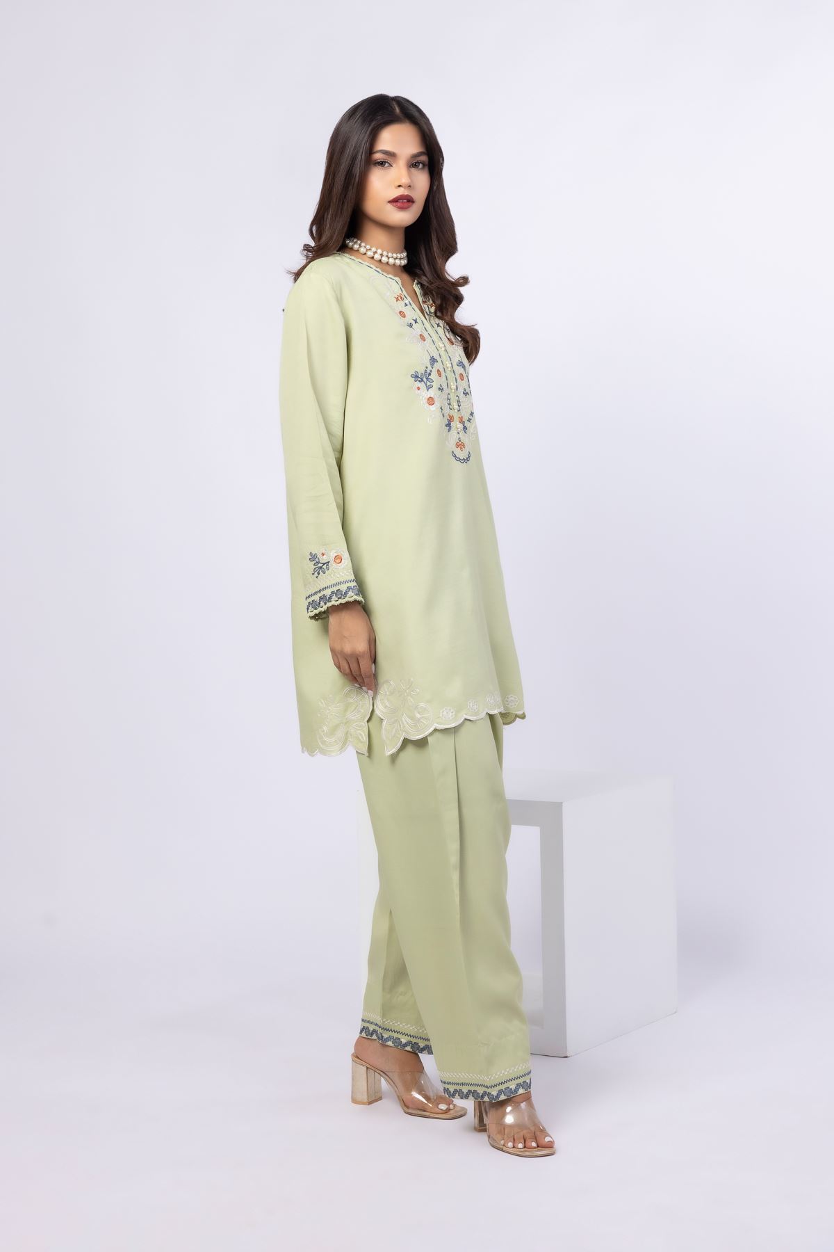 Embroidered Thai Silk Pants - 25-04E48-07TA-VG