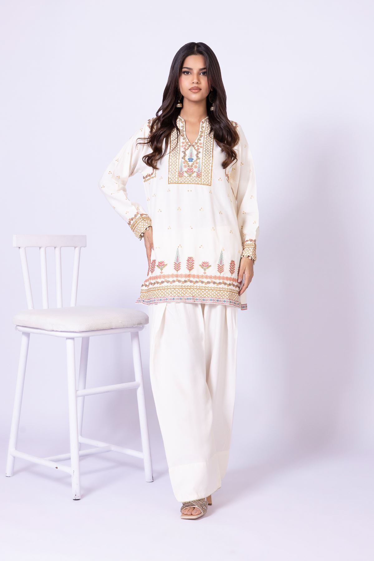 Embroidered Raw Silk Kurta - 25-W02iB-02TA-VG