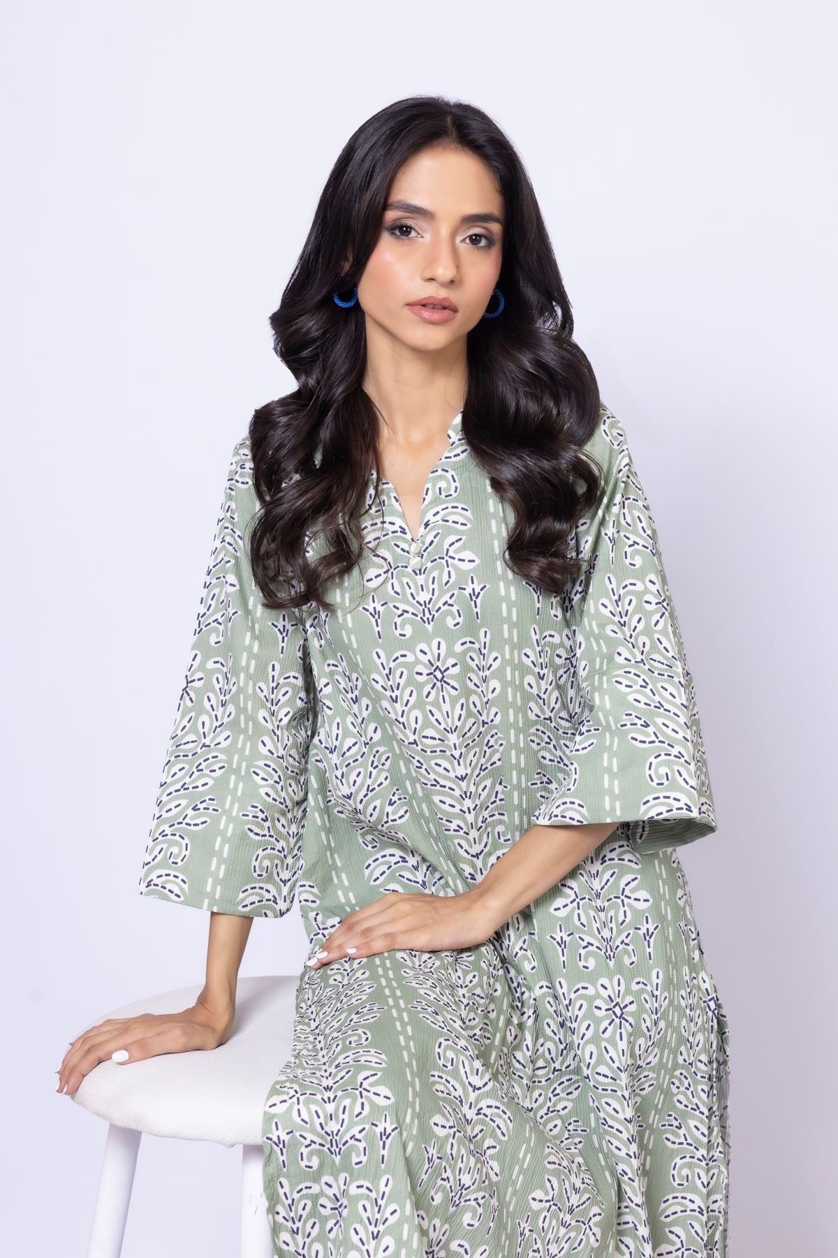 Printed Cotton Crinkle Kurta - 25-10-11E4-04TB-VG
