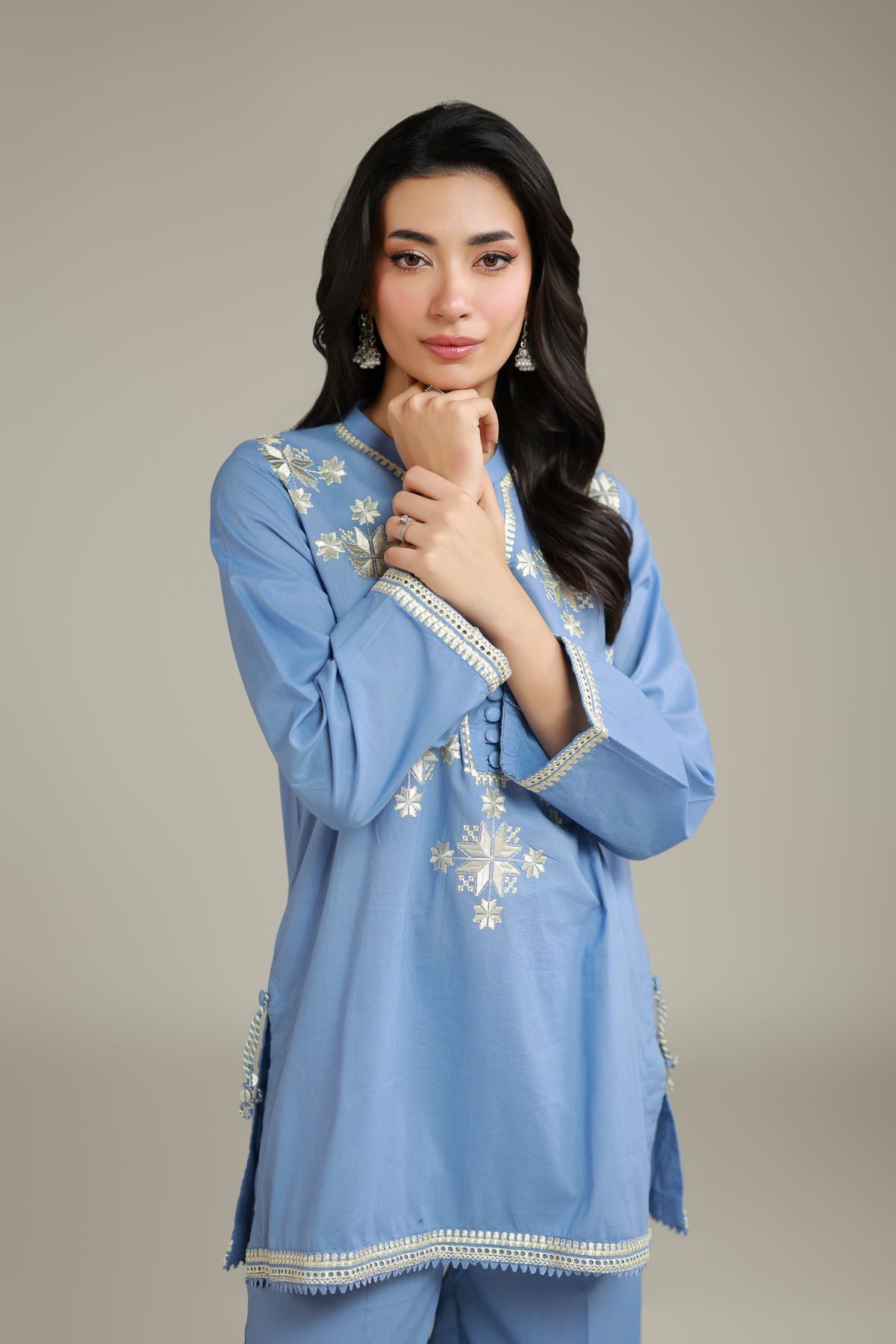Embroidered Cambric Floral Blue Kurta - 1-26-120-A-A-VG