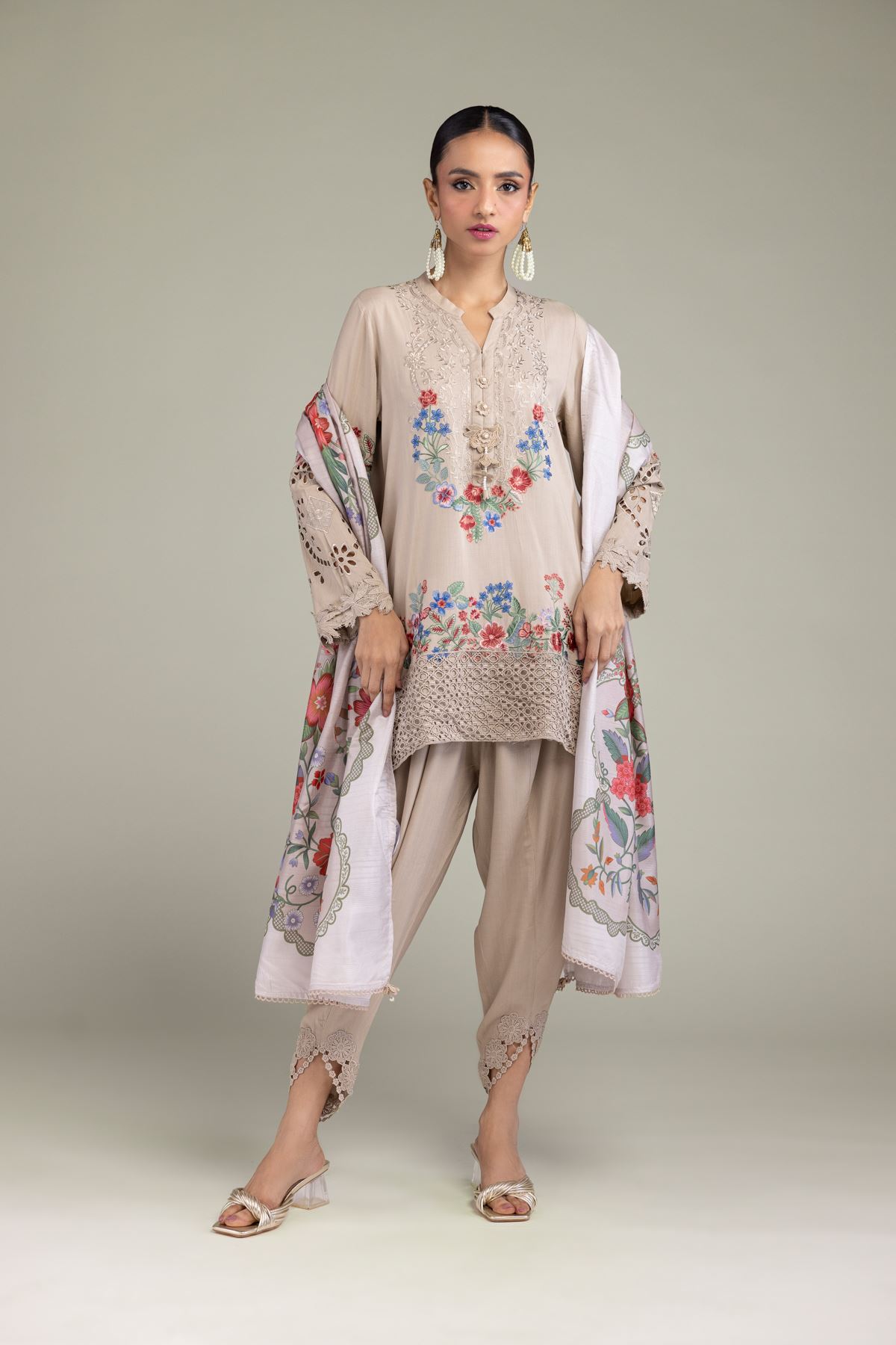 Embroidered Raw Silk Raw Silk Pants - 2-26-209-A-C1-VG