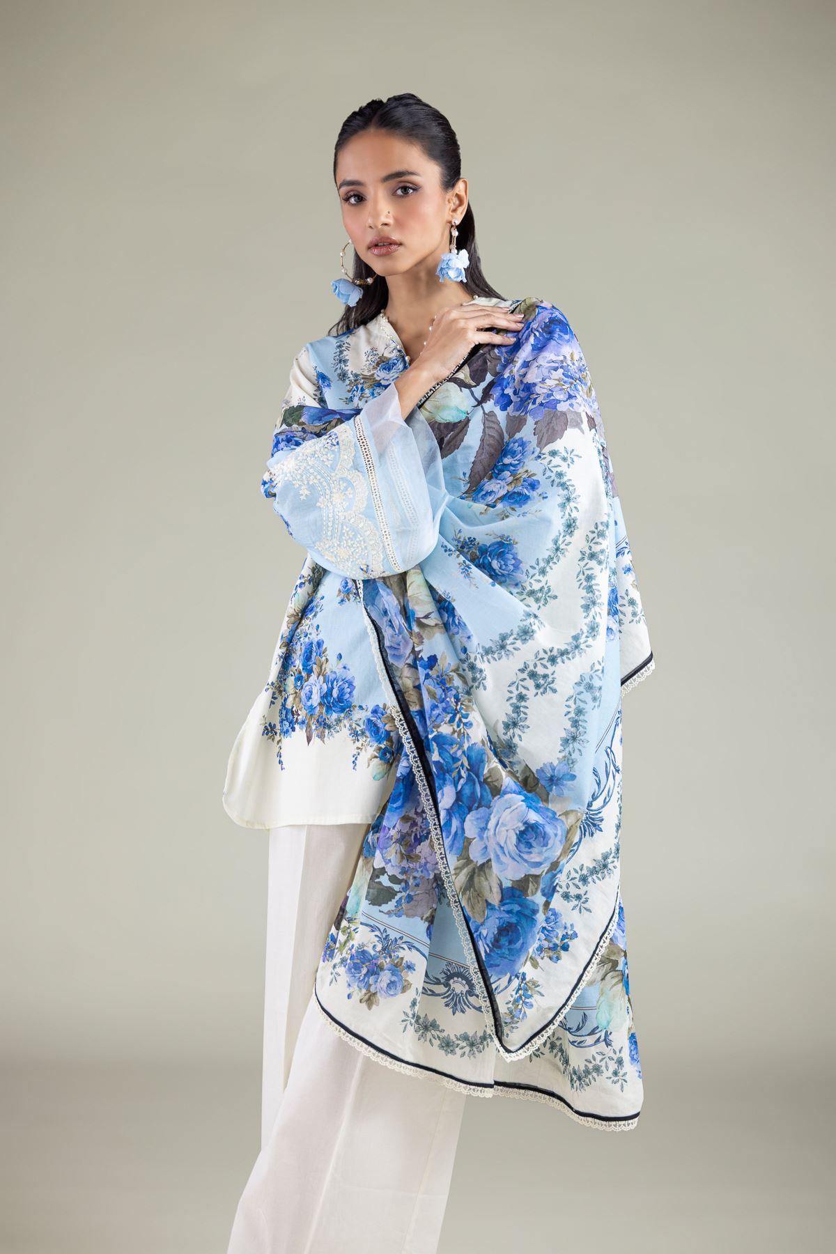 Embroidered Lawn Floral Draped Dupatta - 1-26-111-A-D-VG