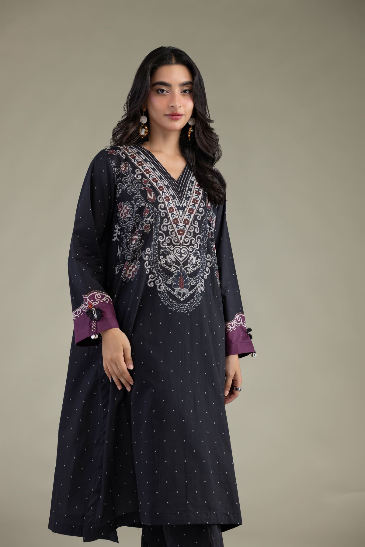 Printed Cambric Cambric V-Neck Kurta - 1-26-317B-A-F1-VG