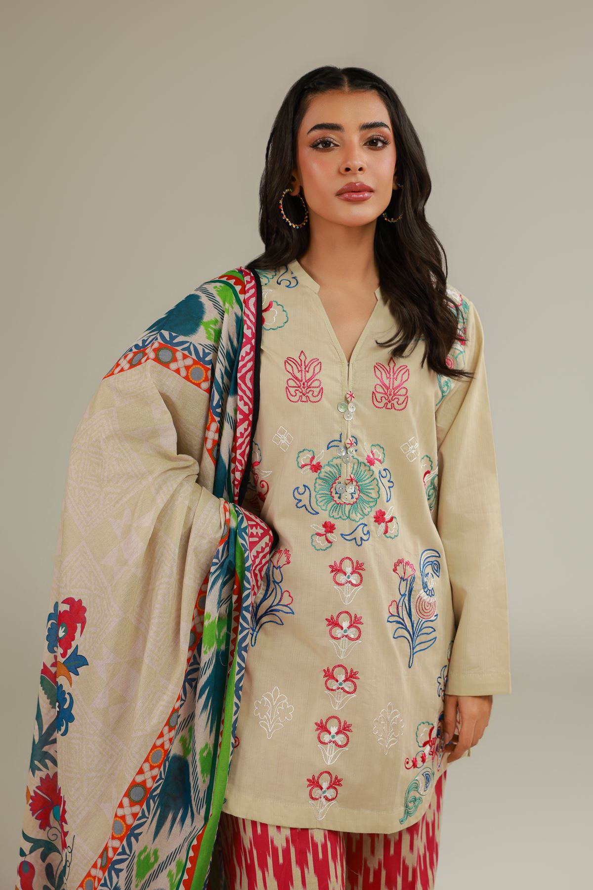 Embroidered Cotton Net Floral Cotton Dupatta - 1001919543
