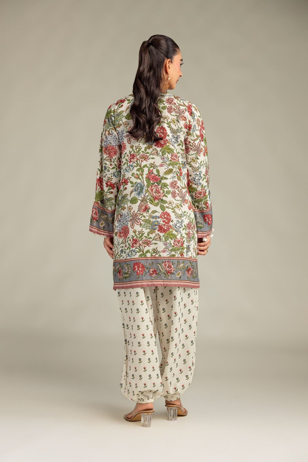 Printed Raw Silk Floral Short Kurta - 8-26-303-A-C1-VG
