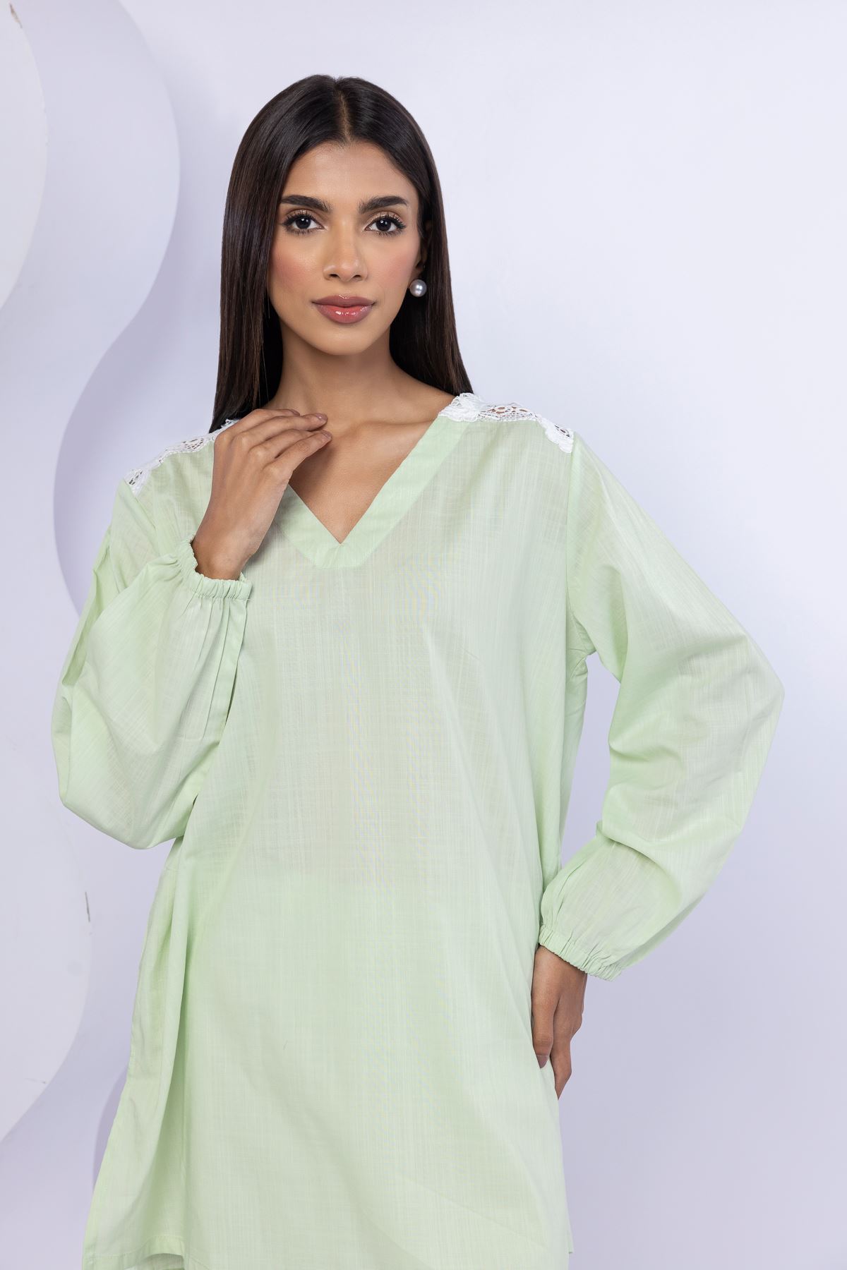 Embroidered Crosshatch Poplin Kurta - 25-10-11E12-03TB-VG