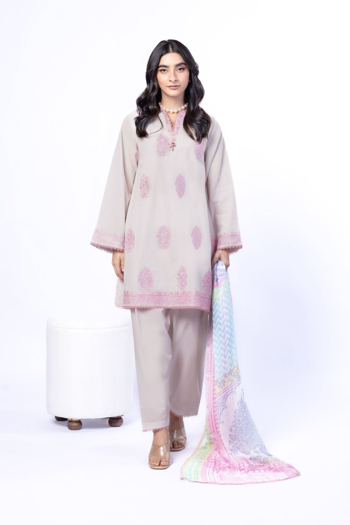 Embroidered Cotton Dobby Tailored 3 Piece - T-A22-26-109FJ2-VG