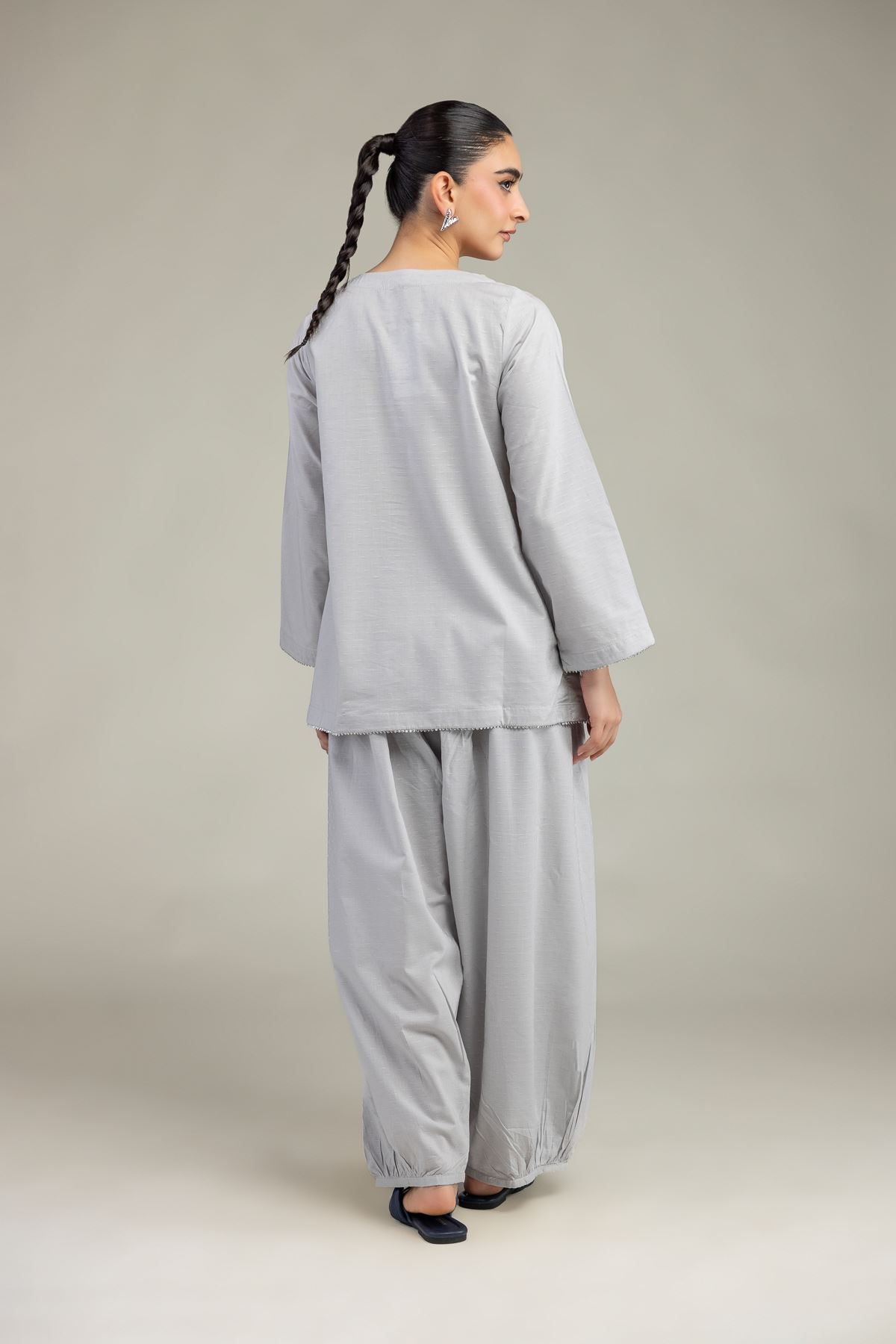 Embroidered Textured Cotton Viscose Gray Cotton Kurta - 8-26-304-A-B1-VG