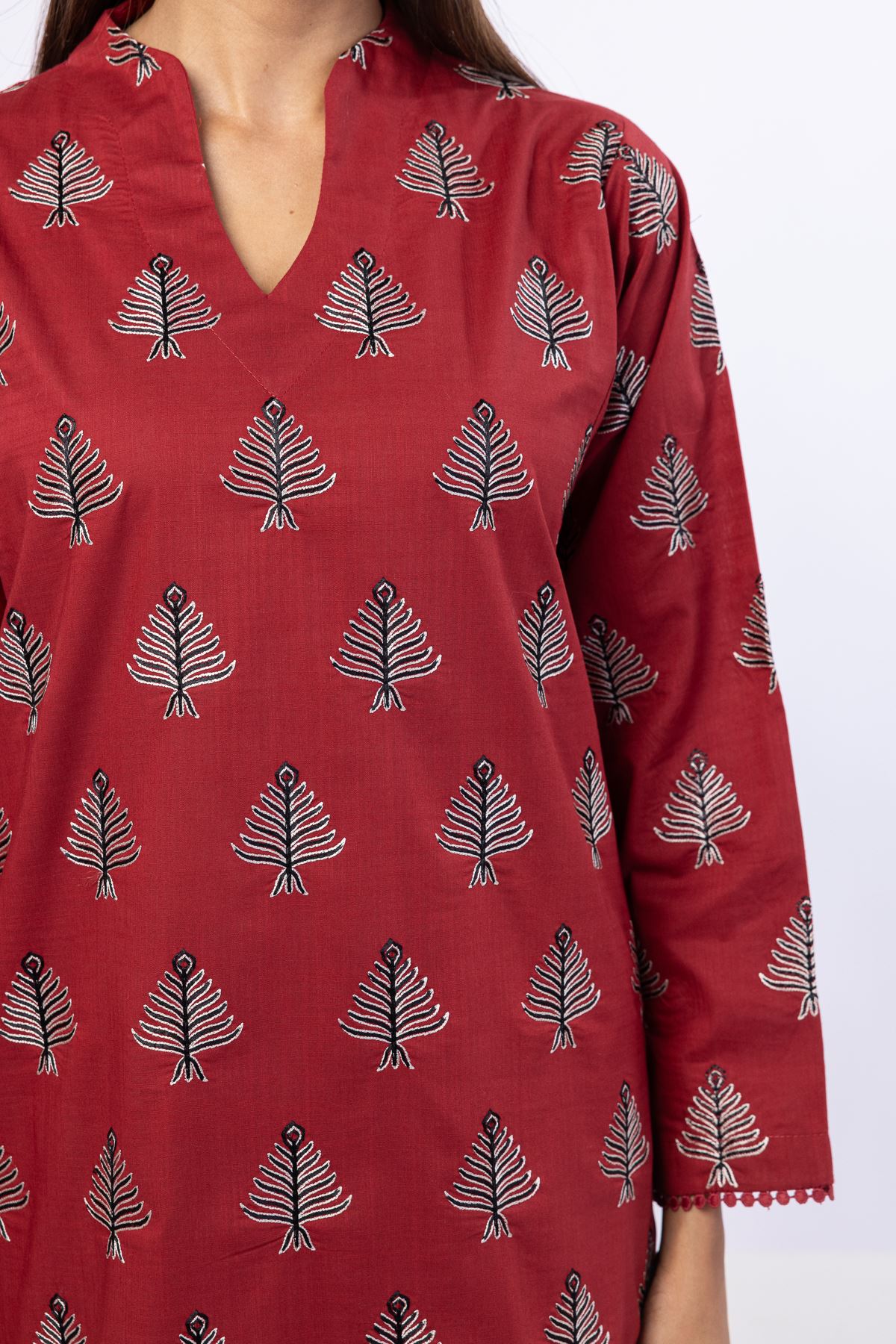 Embroidered Crosshatch Poplin Kurta - 25-07-7E8-11TA-VG