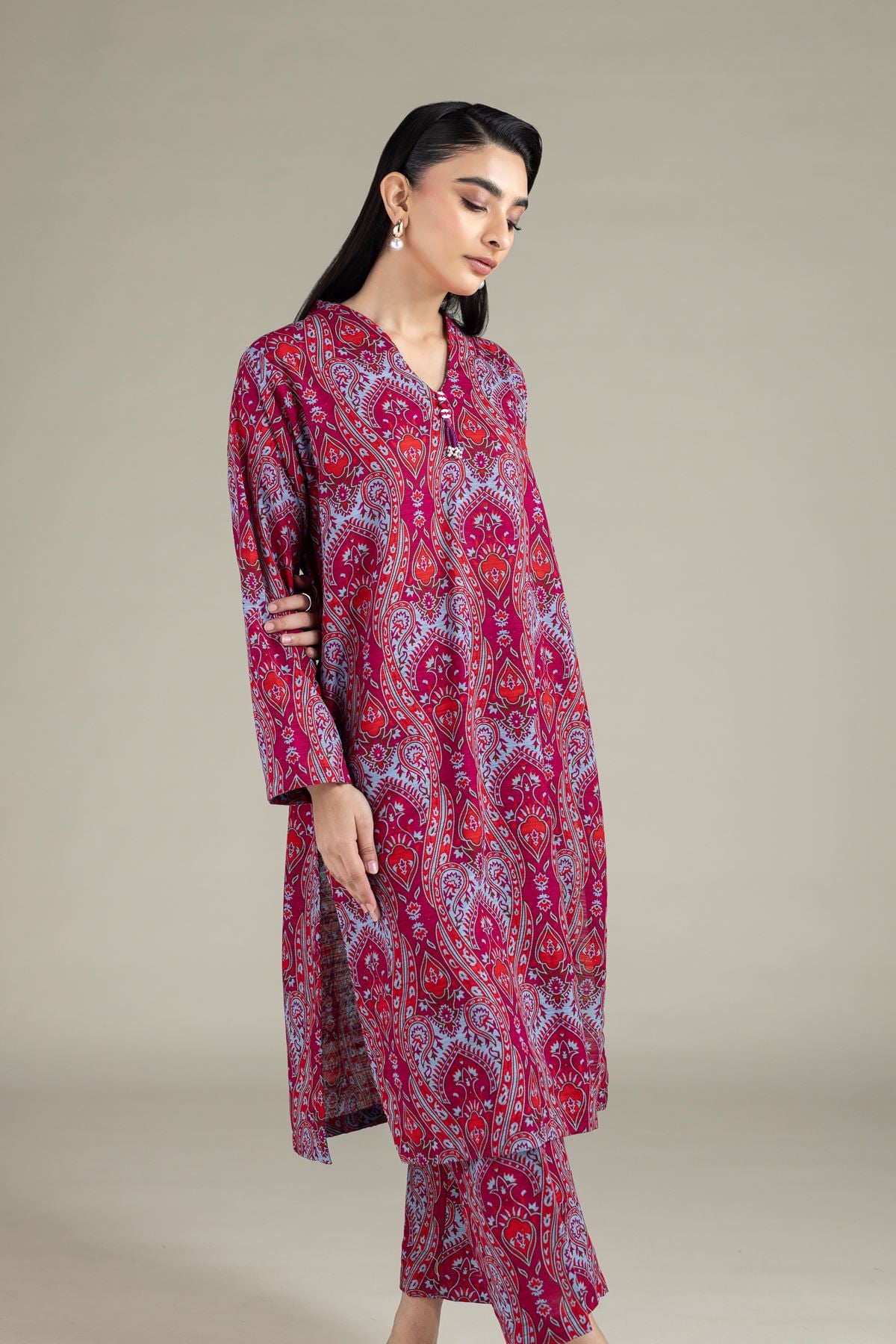Printed Textured Cotton Kurta - 25-10-10S6-05TA-VG