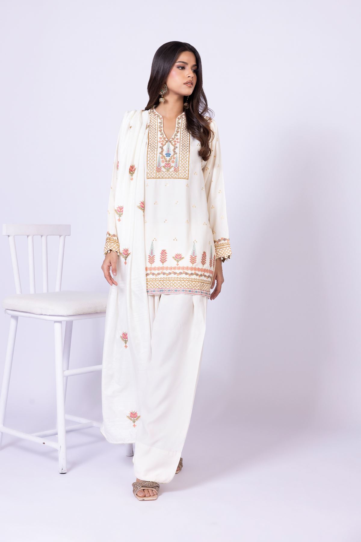 Embroidered Polyester Silk Dupatta - 25-10-10S5-05TA-VG