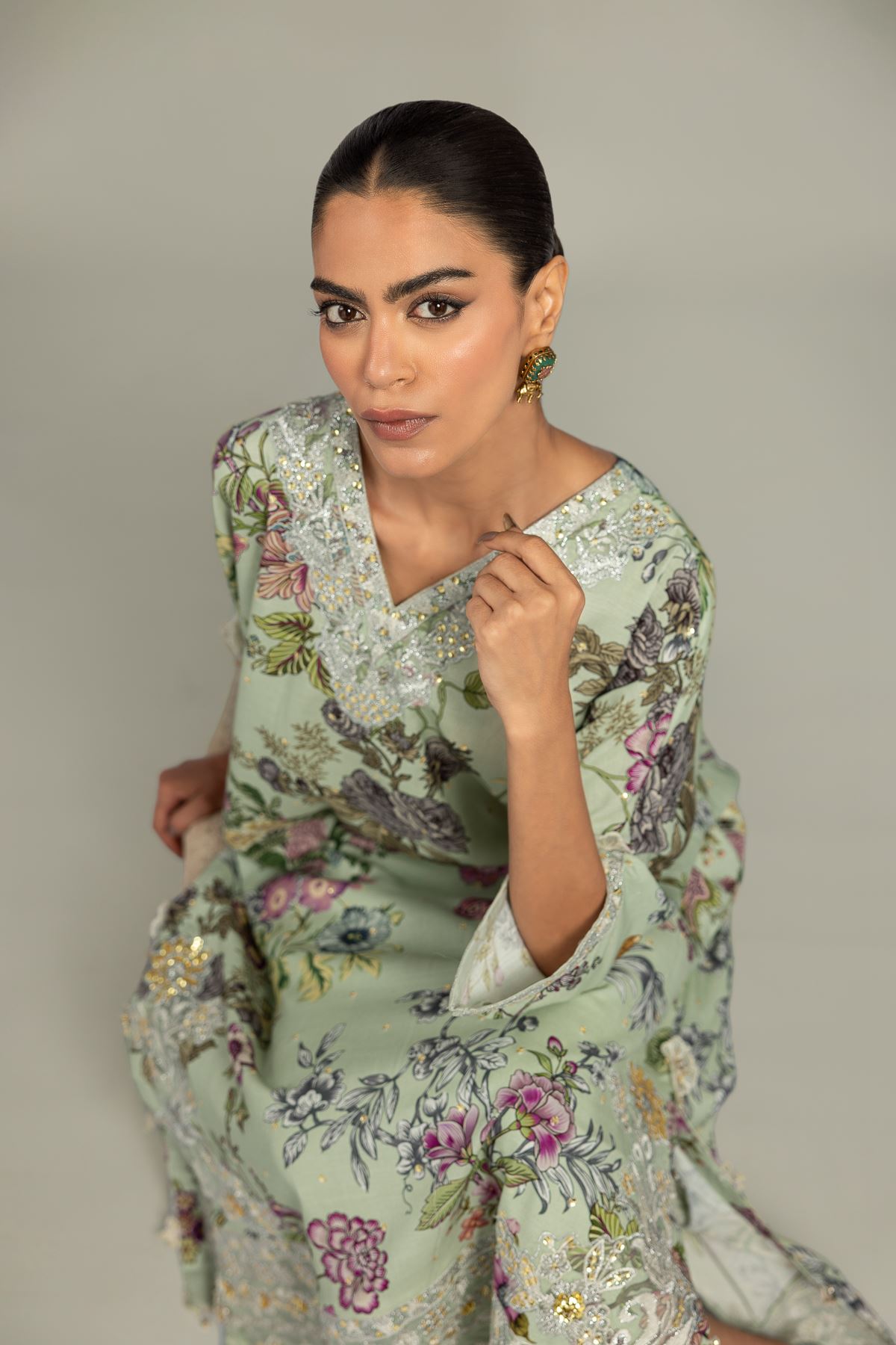 Embroidered Raw Silk 2-Piece Co-ord Set - 8-26-303-A-C1-VG