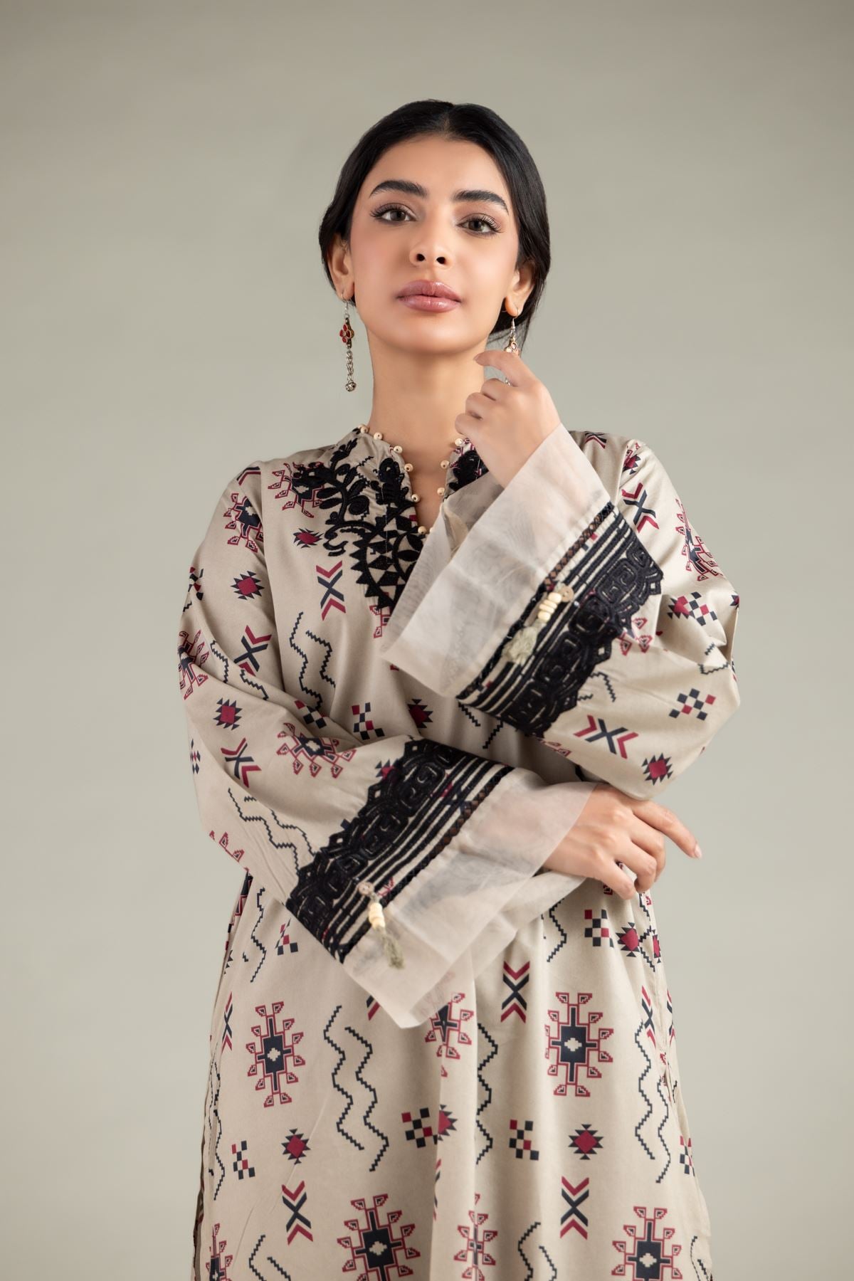 Embroidered Cotton Viscose Kurta - T-A33-26-107FB-VG
