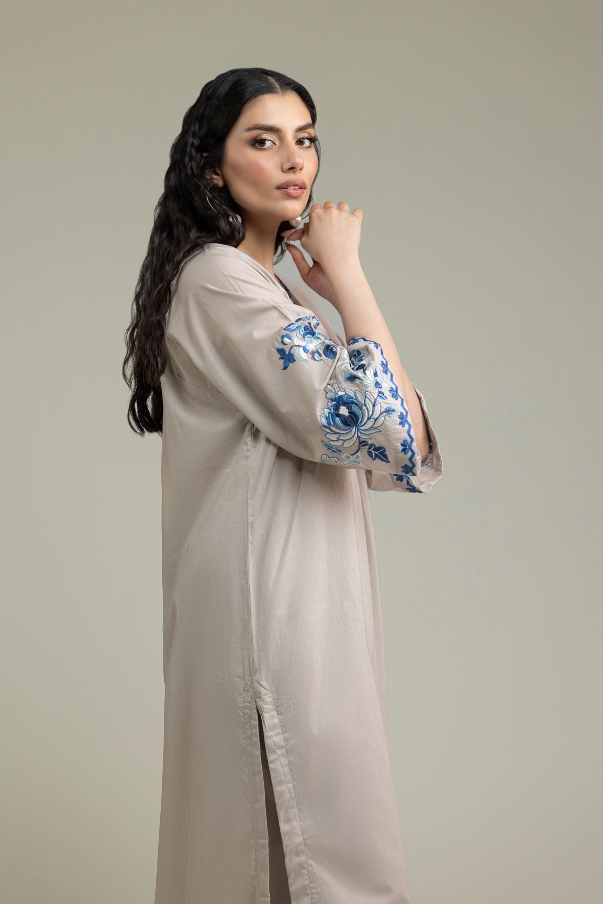 Embroidered Cambric Long Floral Kurta - 1-26-231-A-F1-VG