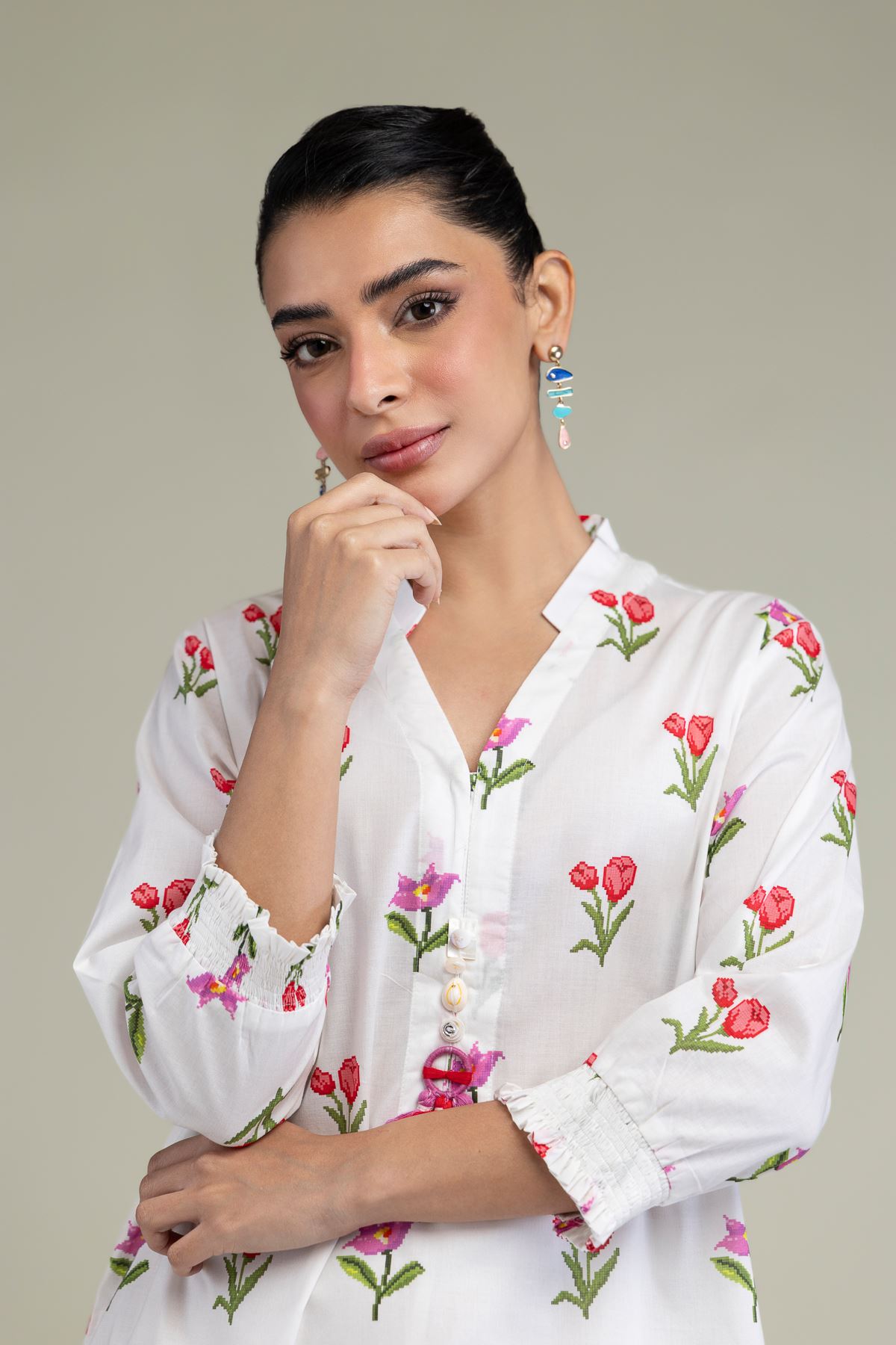 Printed Cambric White Cambric Kurta - 25-09-12E2-03TA-VG
