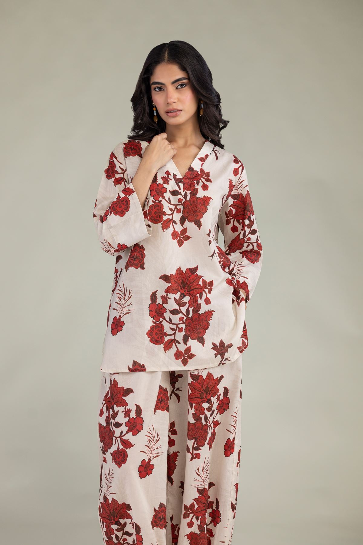 Printed Cambric Floral V-Neck Tunic - 6-26-208-A-J1-VG