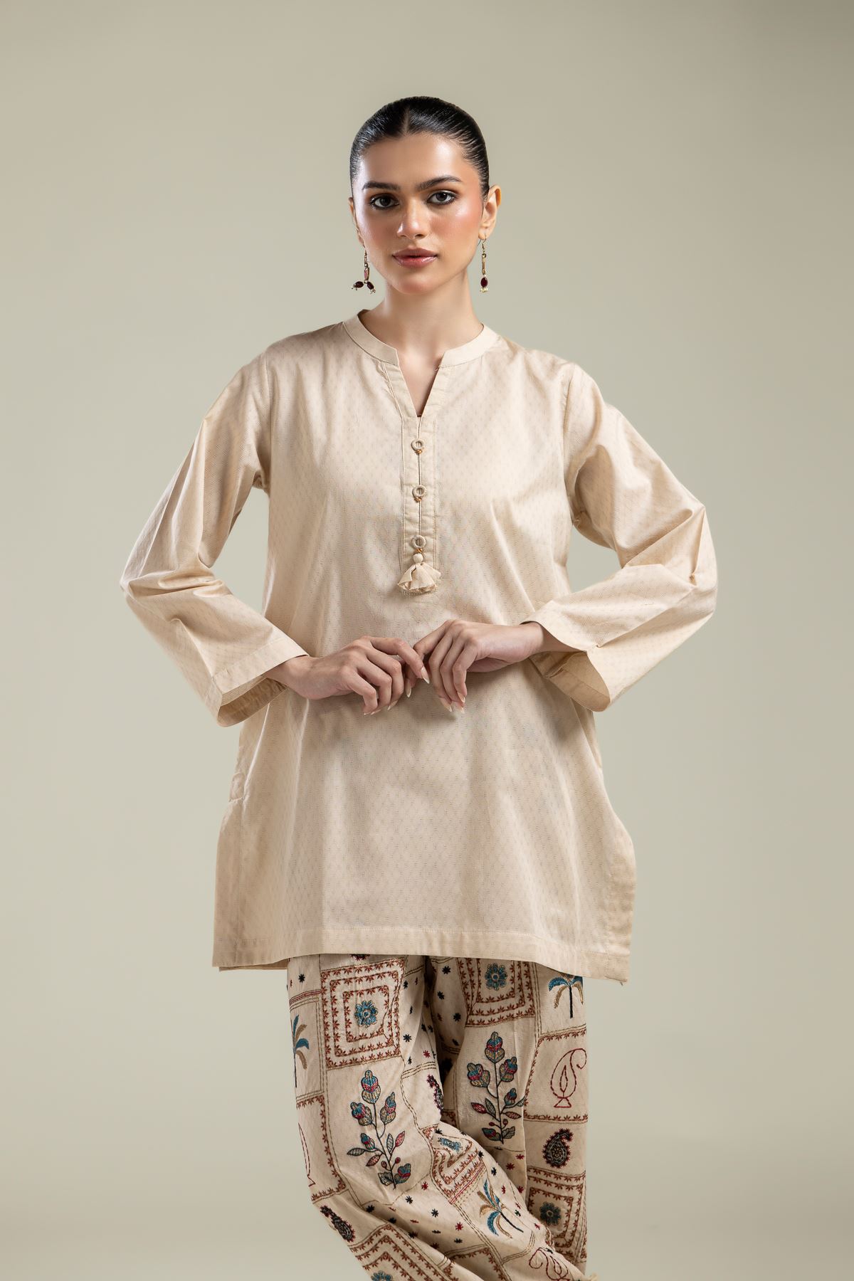 Embroidered Cotton Dobby Beige Cotton Kurta - 2-26-202-A-E-VG