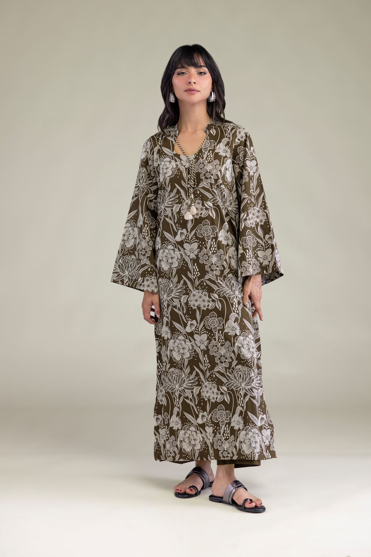 Printed Cambric Floral Longline Kurta - 25-10-11E1-01TB-VG