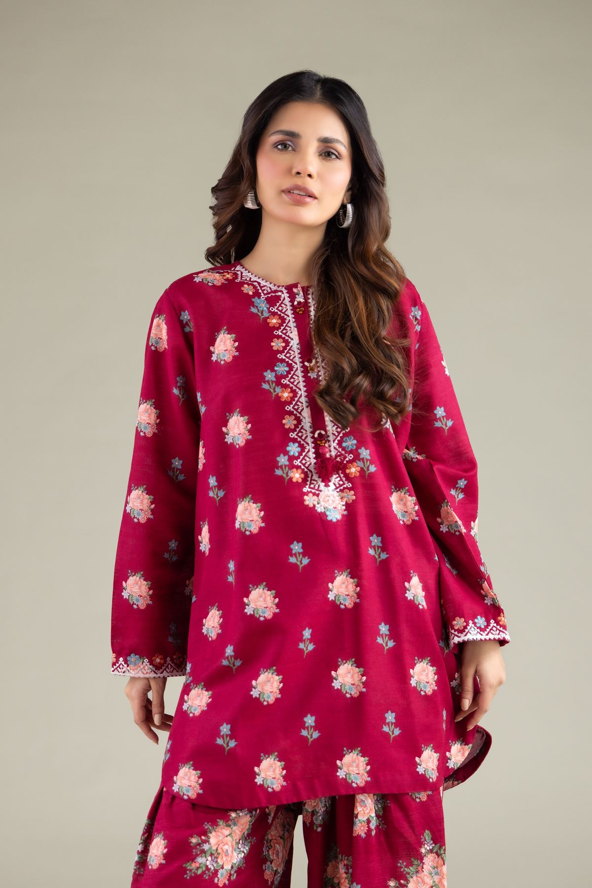 Embroidered Textured Cotton Floral Threadwork Kurta - 25-00-X2-08TB-VG