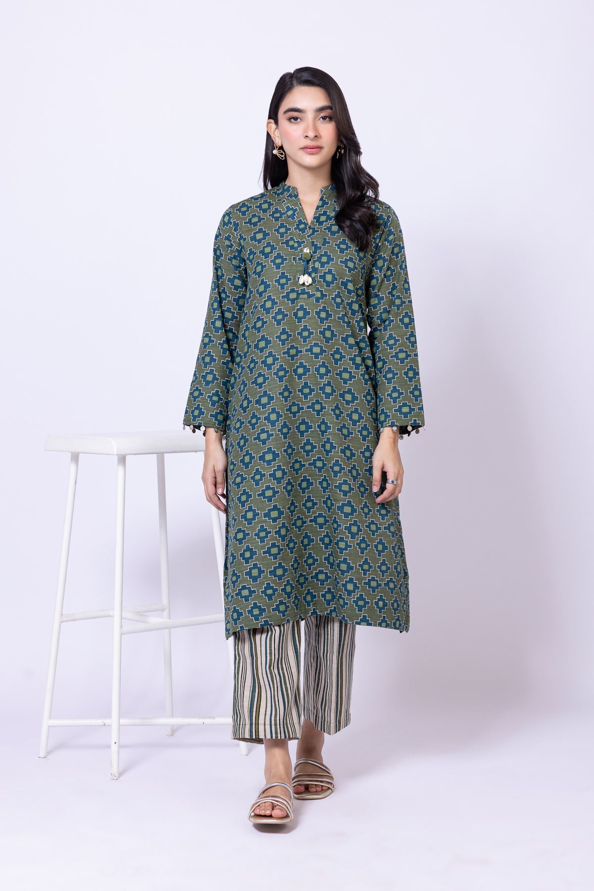 Printed Khaddar Regular Striped Pants - 25-09-11E13-07TA-VG