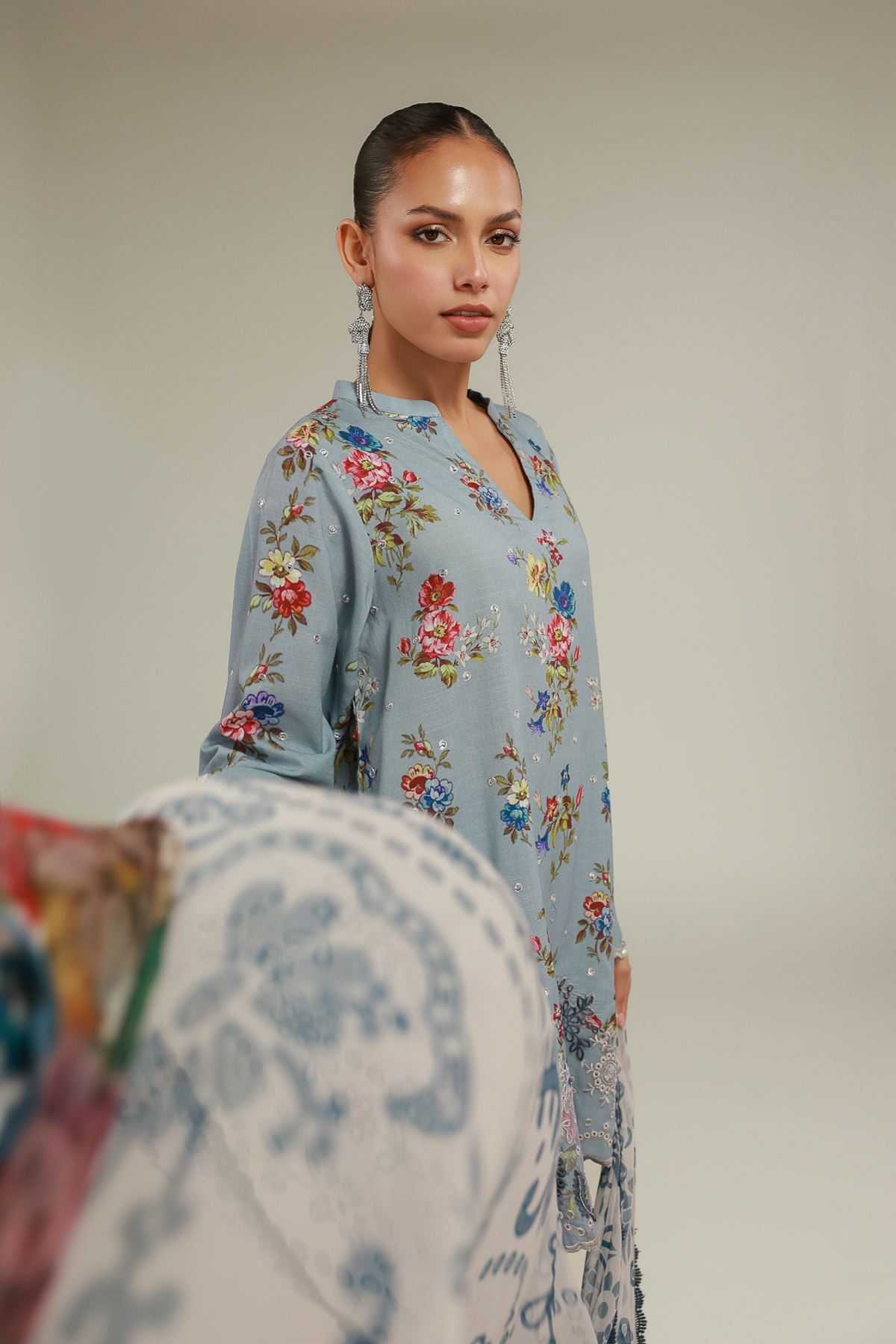 Embroidered Chiffon Floral Draped Dupatta - 2-26-101-A-D-VG