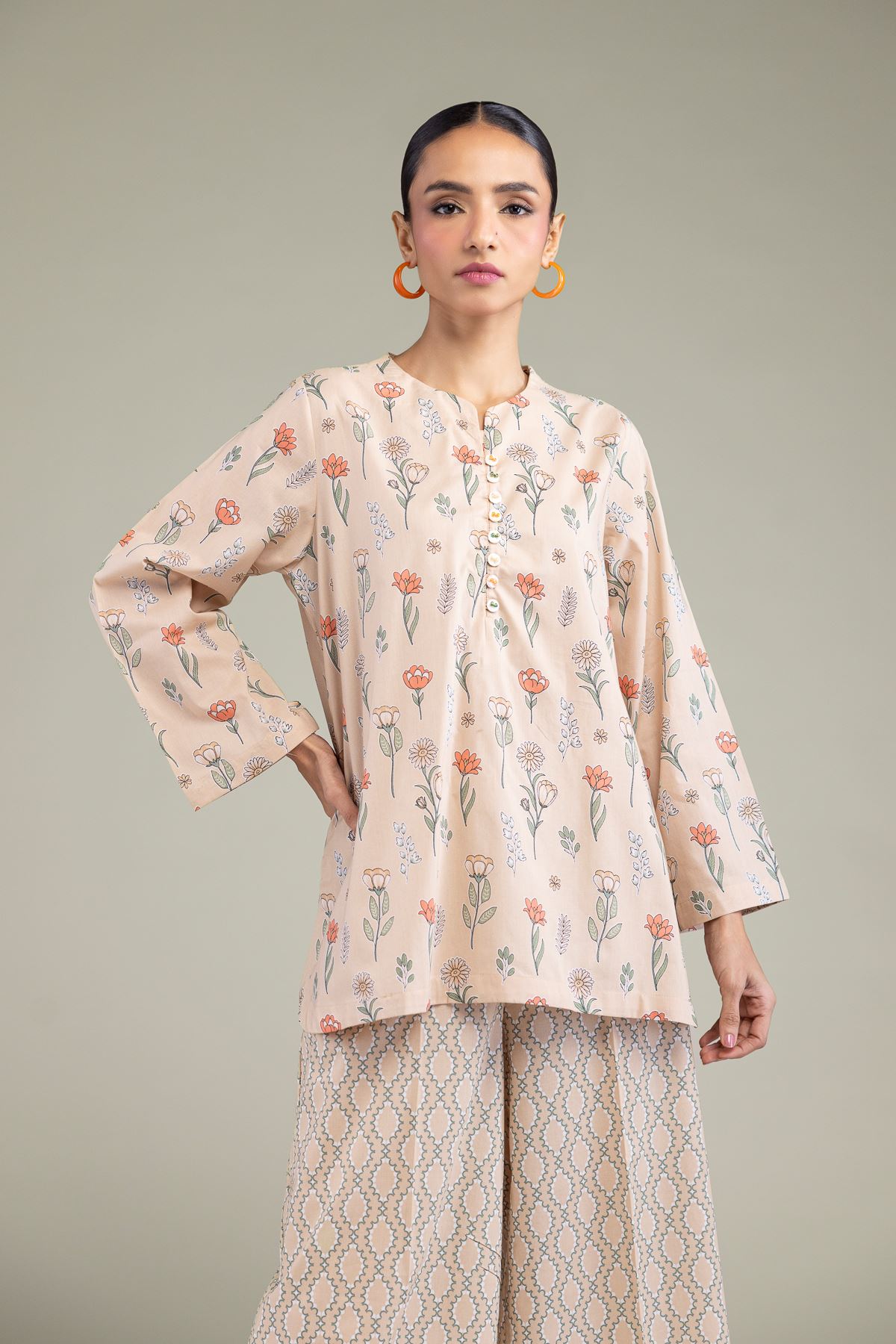 Printed Cambric Floral Cambric Kurta - T-A11-26-114FD1-VG