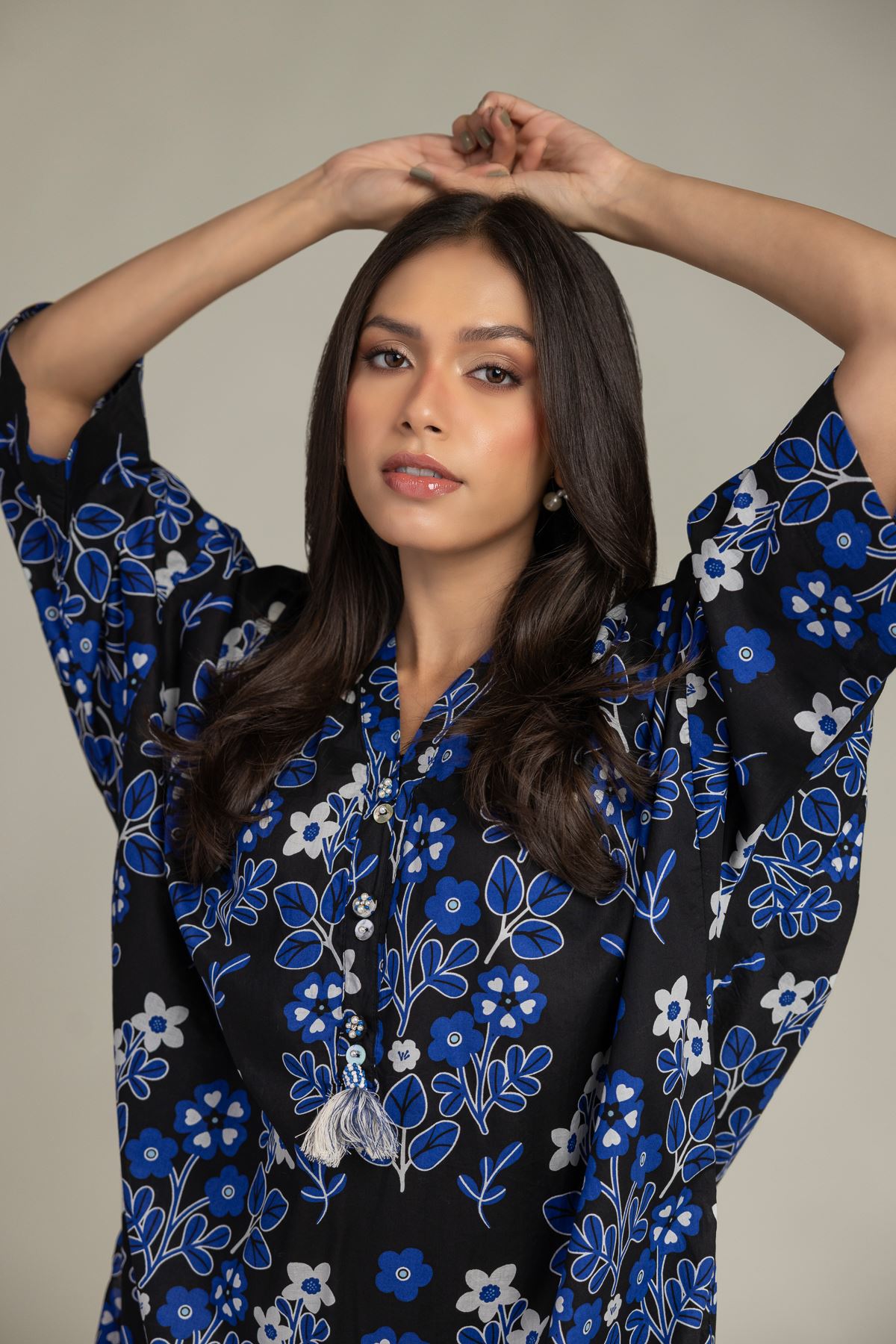 Printed Cambric Floral V-Neck Kurta - 2-26-210-A-C1-VG