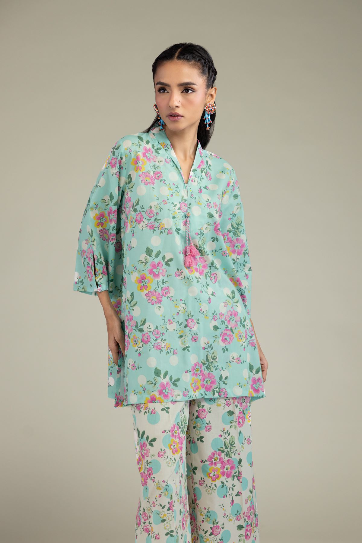 Printed Cambric Floral Mint Kurta - 25-10-12E7-10TB-VG
