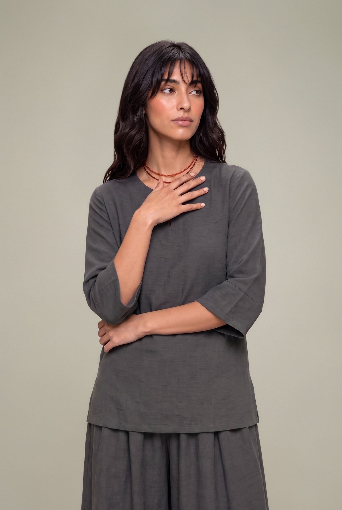 Dyed Textured Georgette Solid Gray Tunic - 1-26-229-B-F1-VG