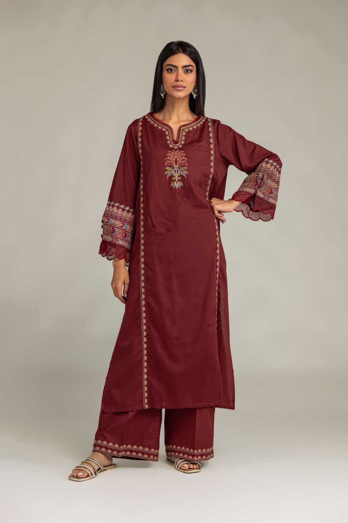 Embroidered Cotton Dobby Floral Cotton Kurta - 1-26-305-C-H2-VG