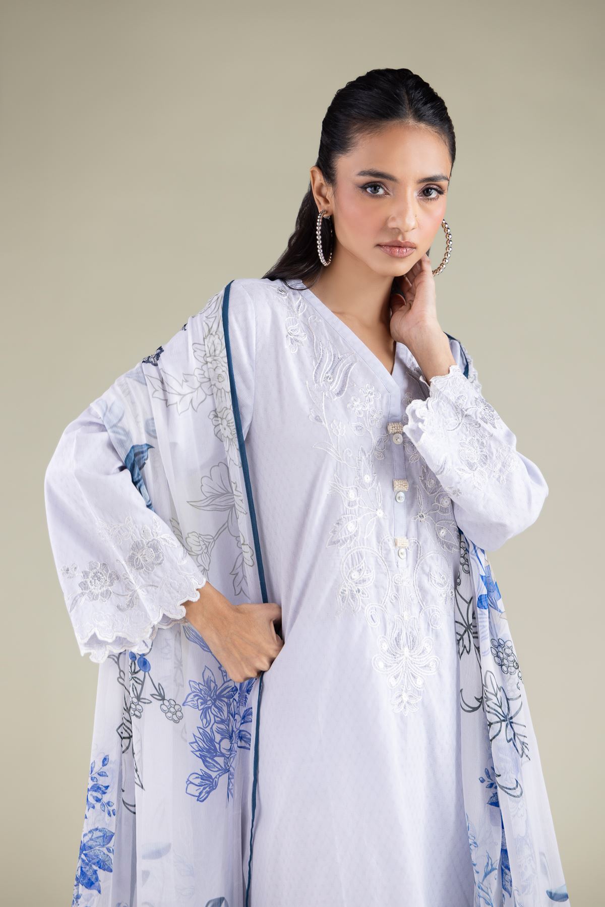 Embroidered Chiffon Leaf Pattern Dupatta - 1-26-146-A-C-VG