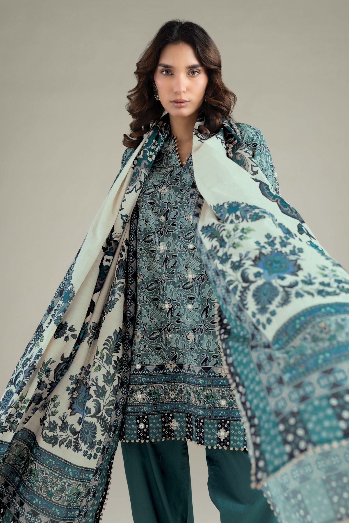 Embroidered Messuri Tailored 3 Piece - T-A22-26-117FC1-VG