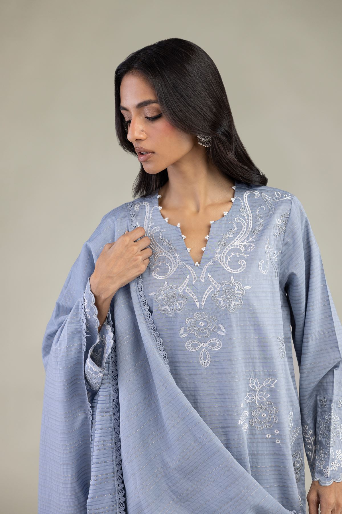 Embroidered Messuri Dobby Floral Tailored Set - 1-26-337-B-C1-VG