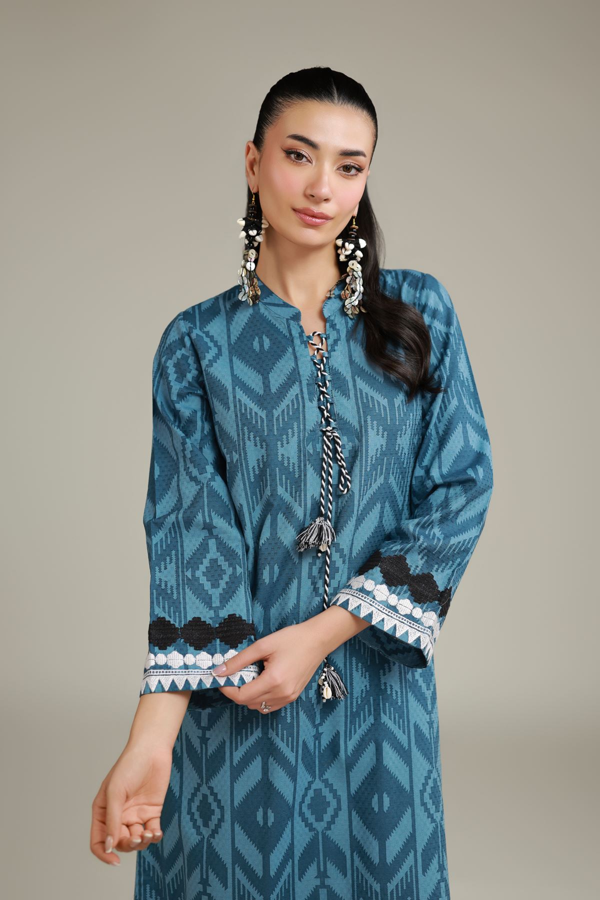 Embroidered Cotton Dobby Long Cotton Kurta - 26-02-1E13-02TA-VG