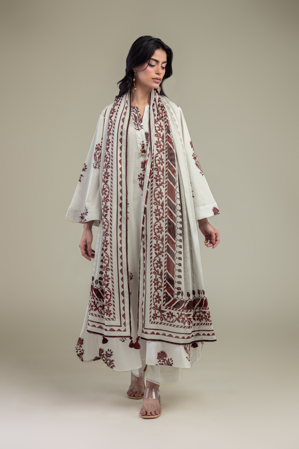 Printed Lawn Floral Cambric Dupatta - 1-26-309-B-D1-VG