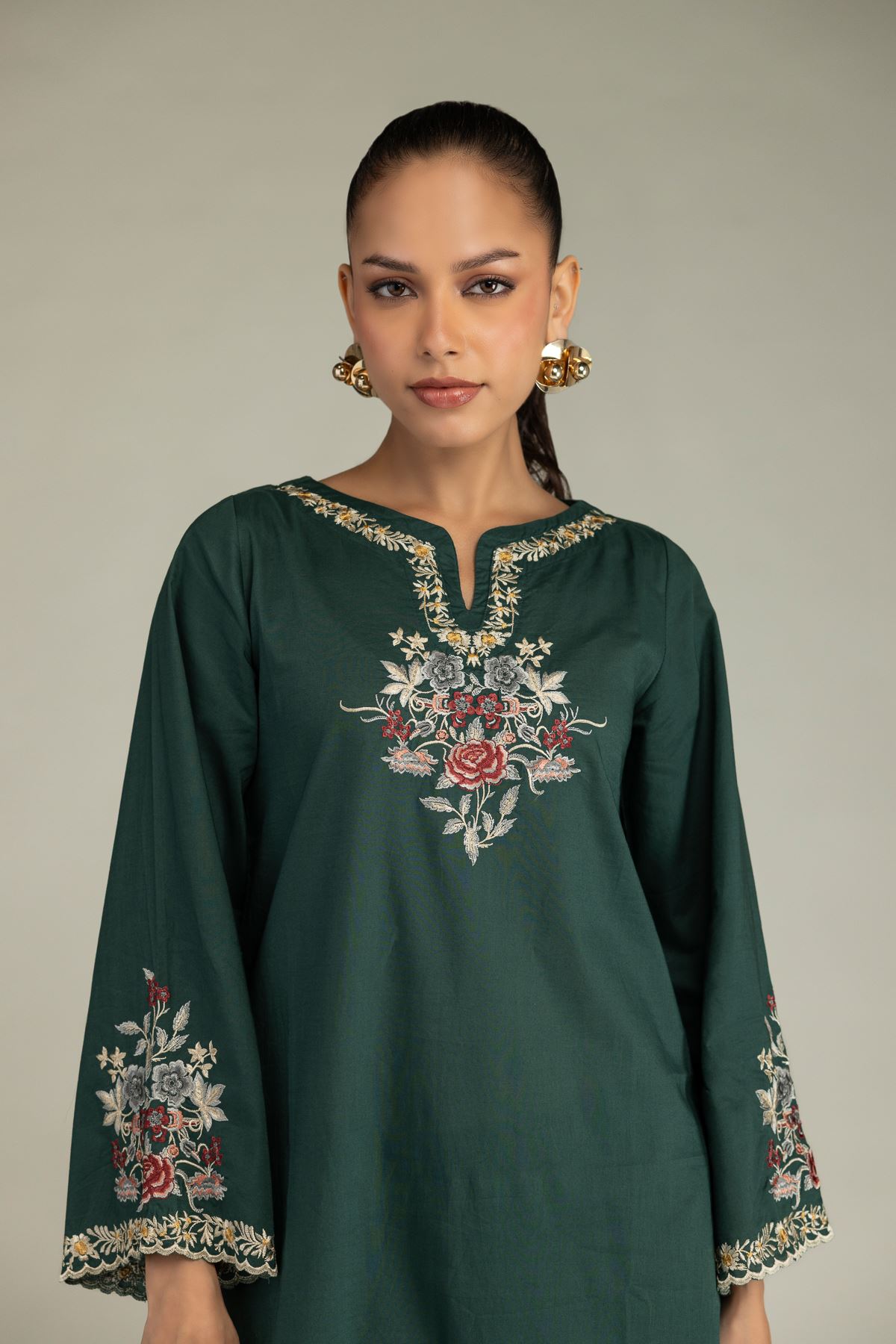 Embroidered Cambric Green Cambric Kurta - T-A11-26-210FG1-VG