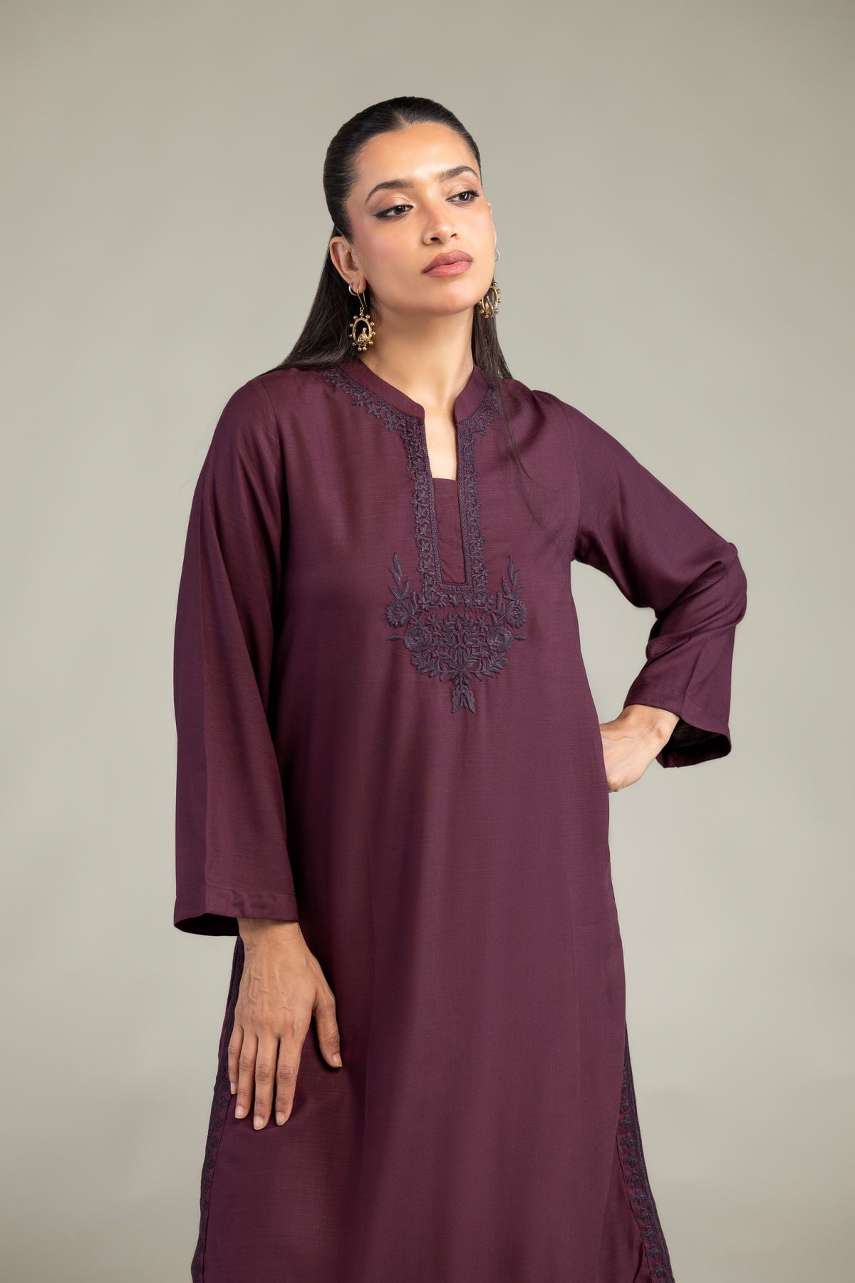 Dyed Raw Silk Purple Silk Kurta - 12-26-301-A-I1-VG
