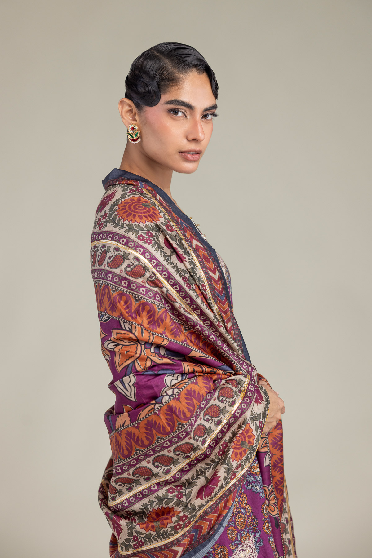 Embroidered Polyester Silk Silk Paisley Dupatta - A22-26-214FH1-VG