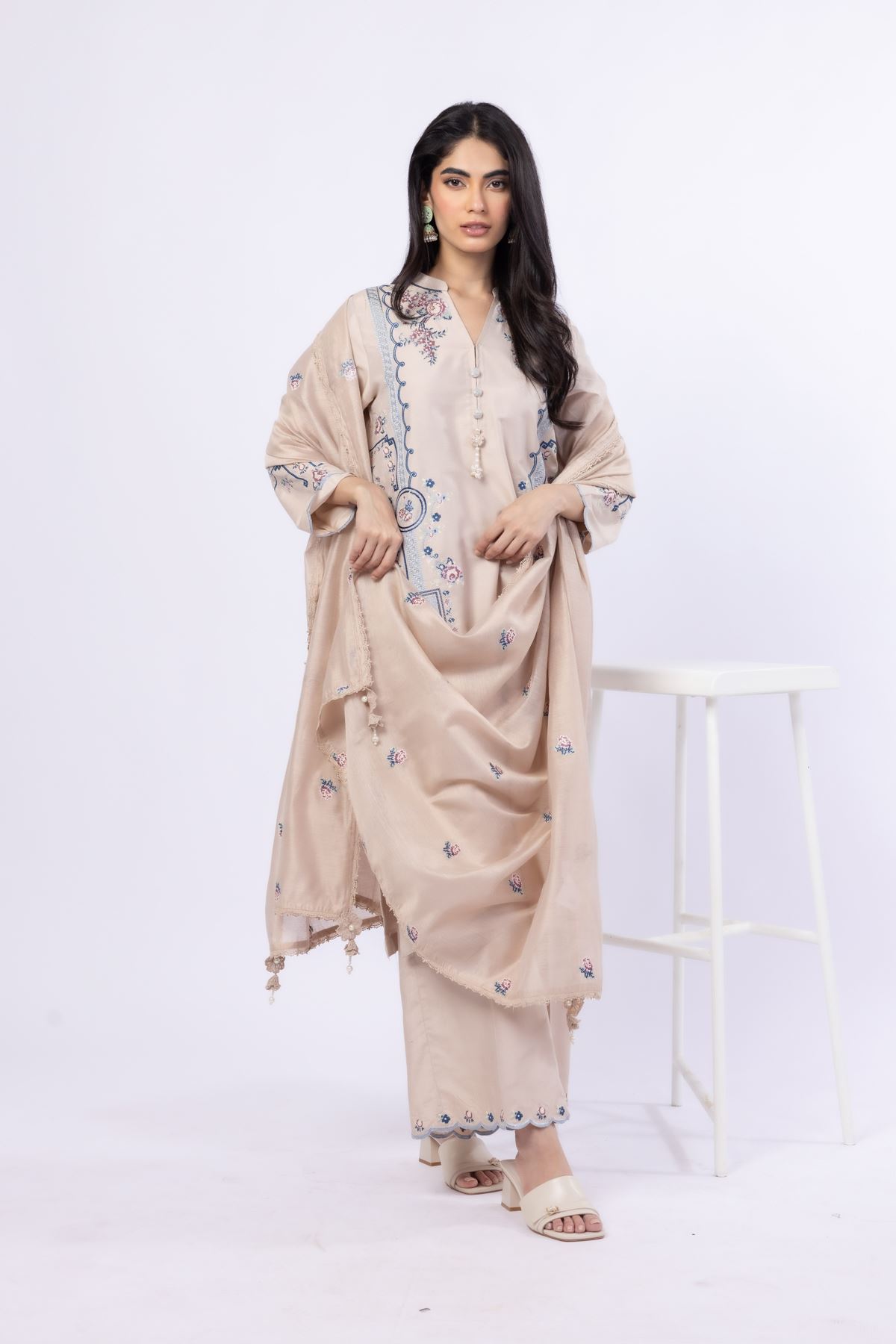 Embroidered Raw Silk Pants - 25-10-10S1-01TB-VG