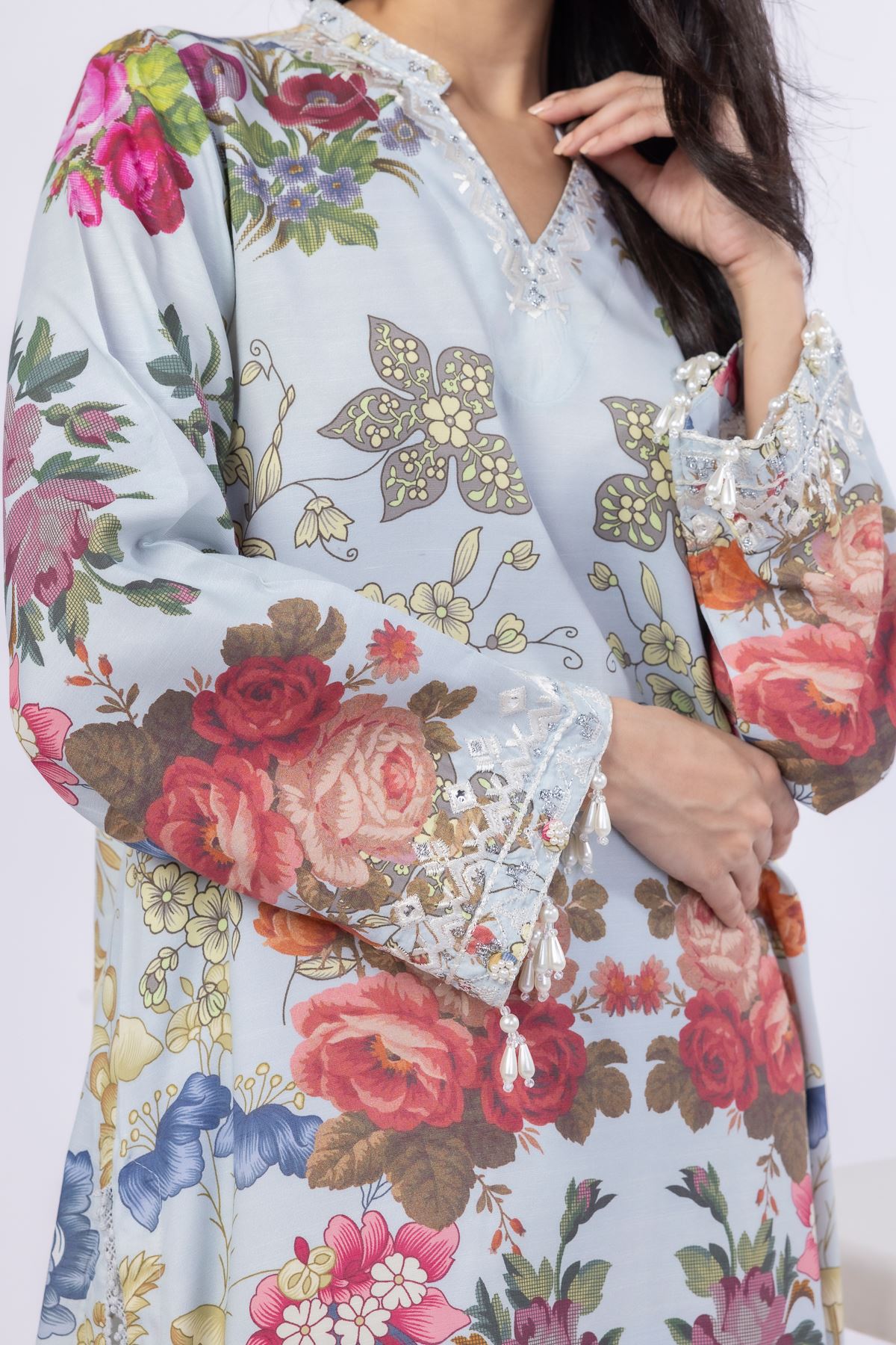Embroidered Russian Raw Silk Kurta - 25-04E48-07TA-VG