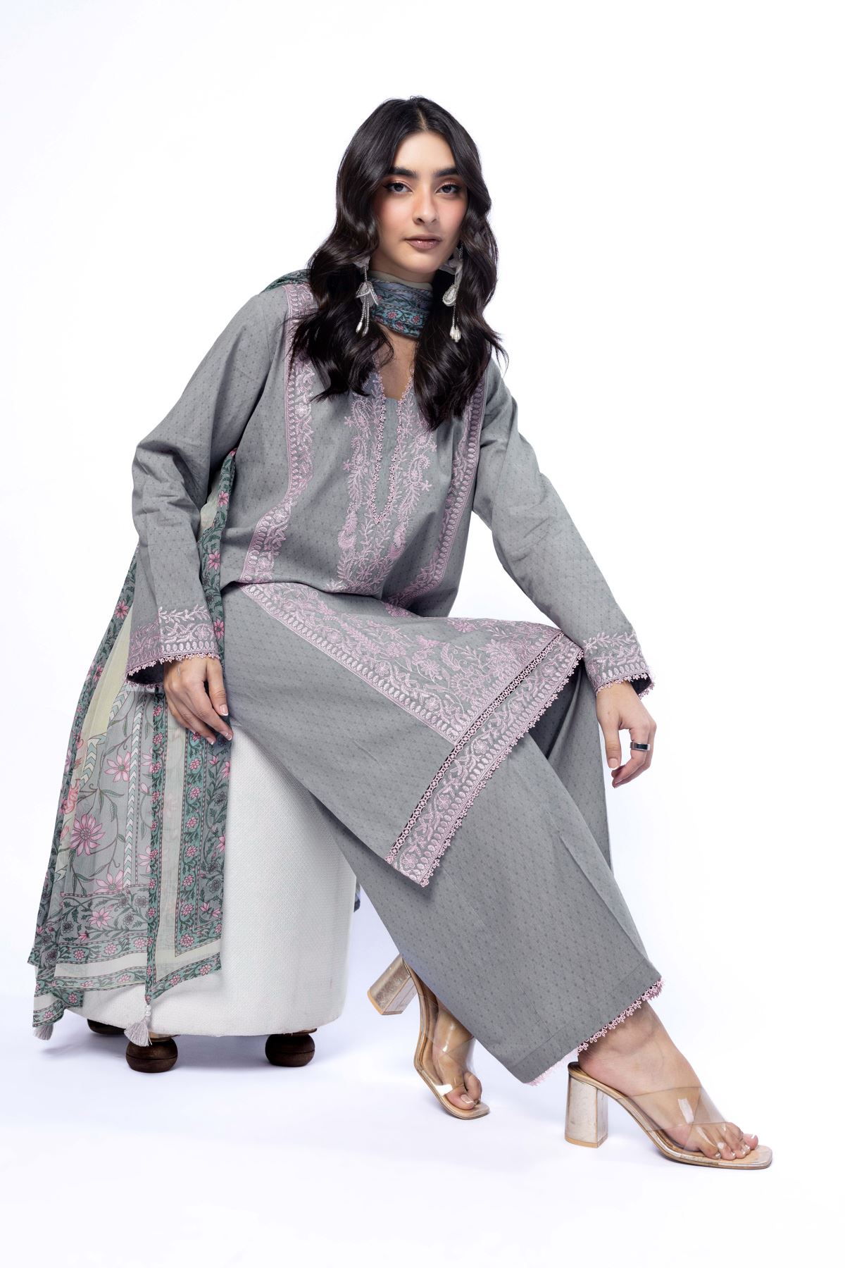 Embroidered Cotton Dobby Tailored 3 Piece - 1-26-122-A-C-VG