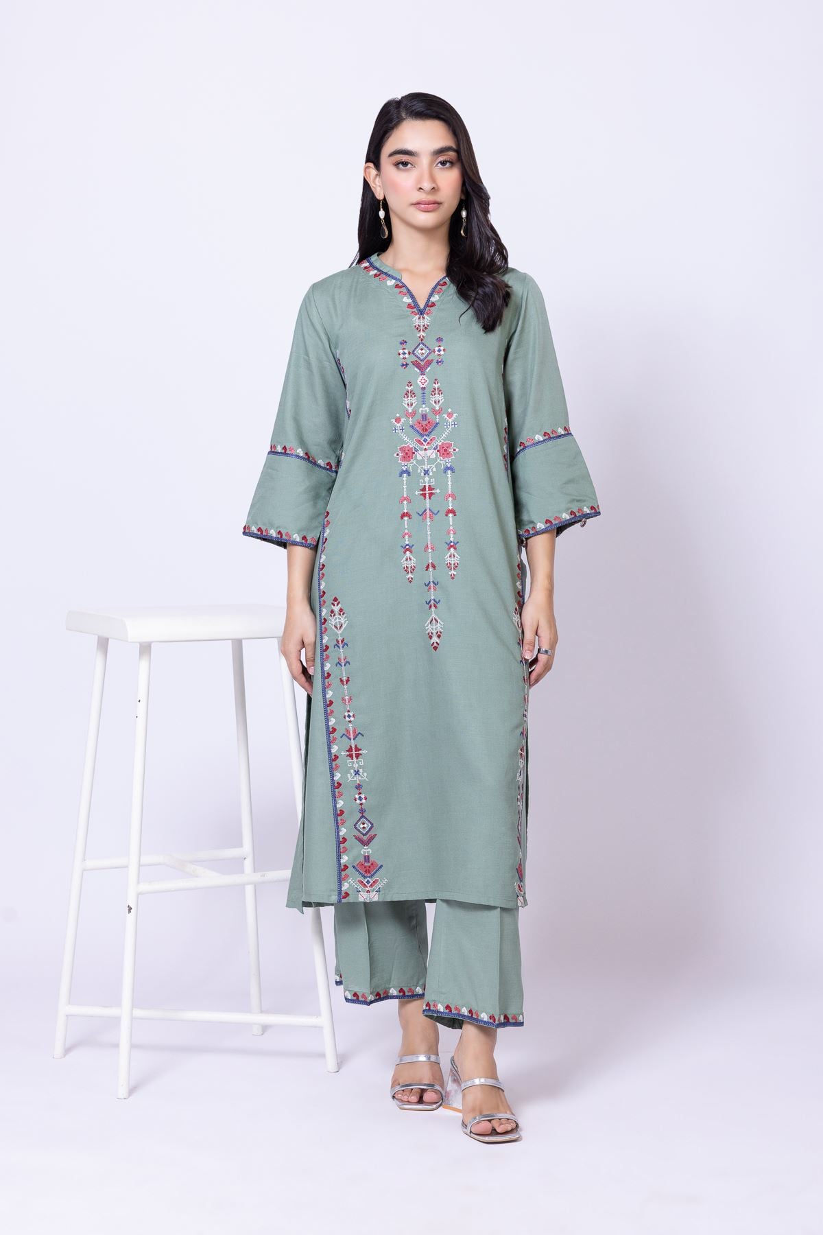 Embroidered Dull Raw Silk Kurta - 25-10-12E9-02TA-VG