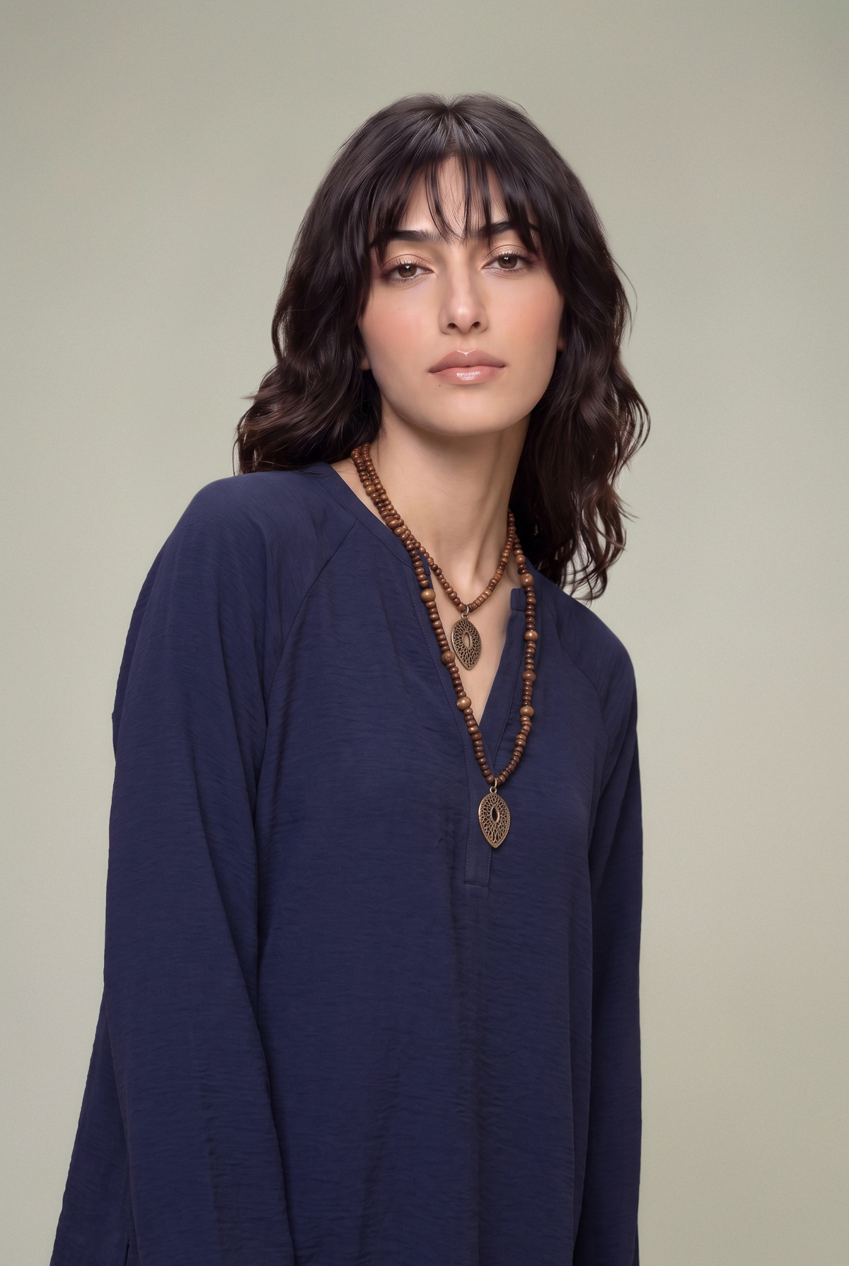 Dyed Textured Georgette V-Neck Solid Tunic - 1-26-229-B-F1-VG