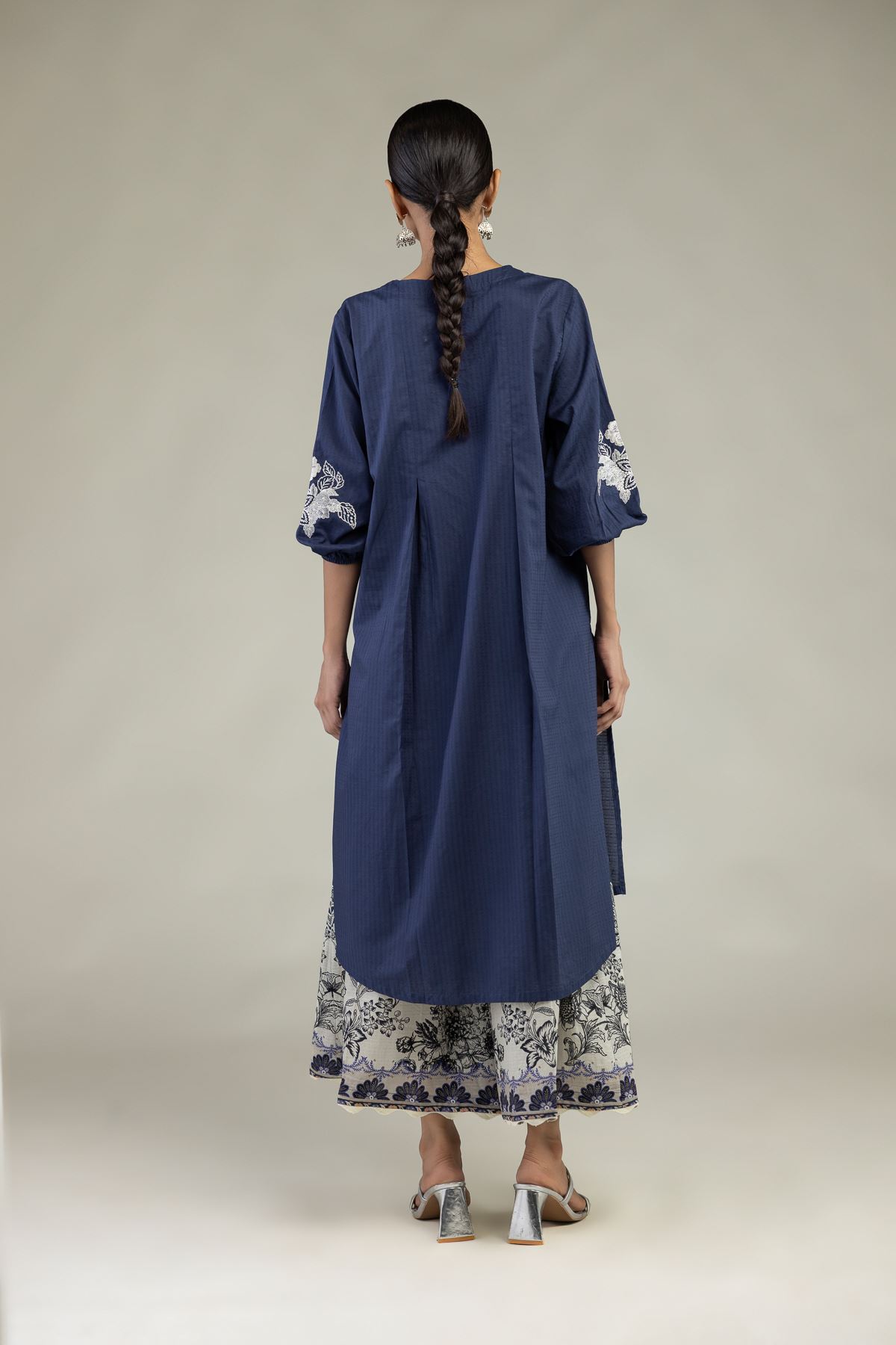 Embroidered Cotton Dobby Floral V-Neck Kurta - 1-26-241-A-A1-VG